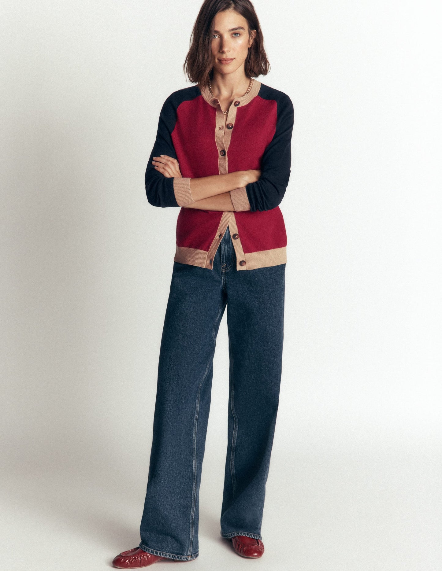 Meg Raglan Sleeve Cardigan-Red colour block