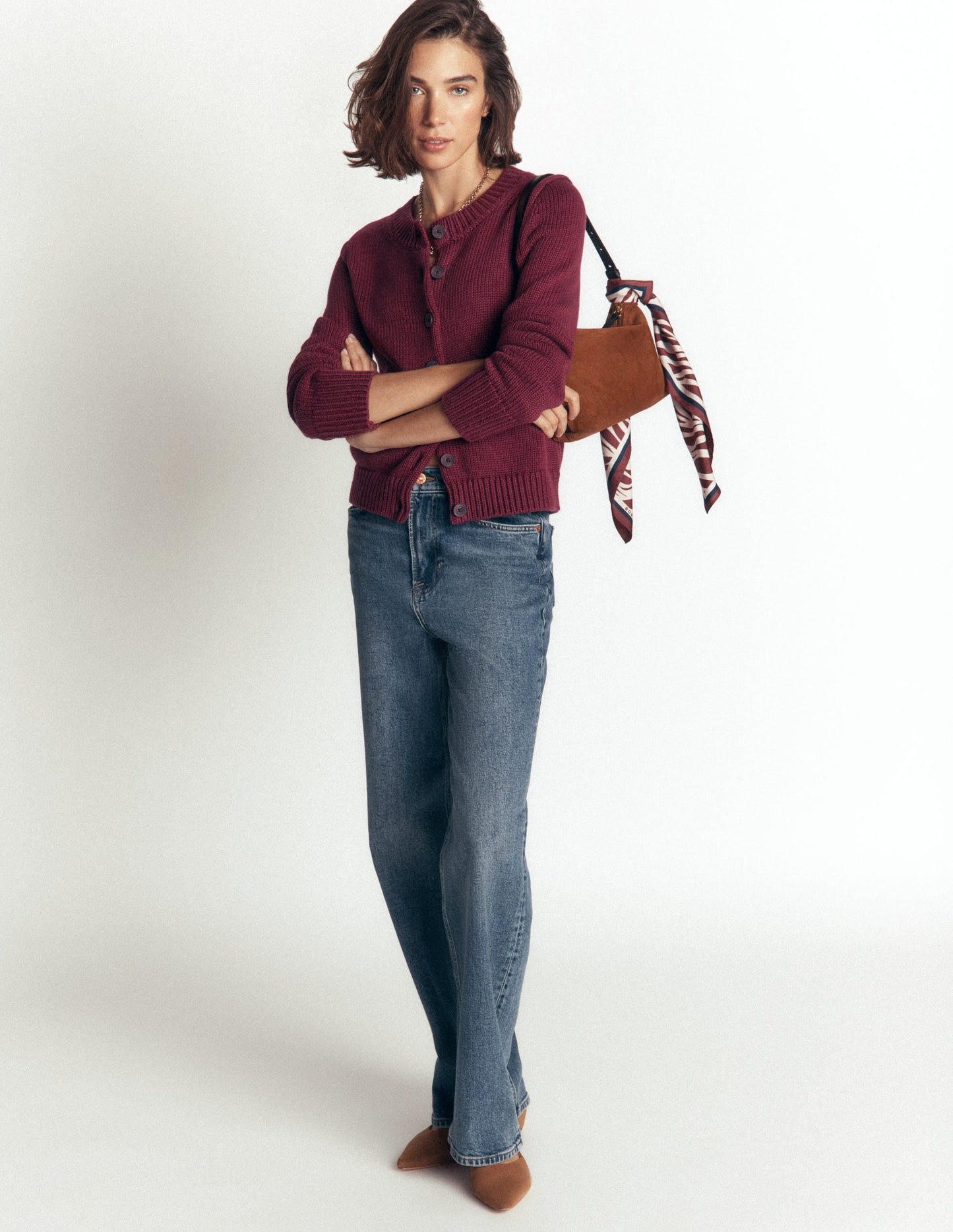 Lucy Chunky Cotton Cardigan-Maroon banner