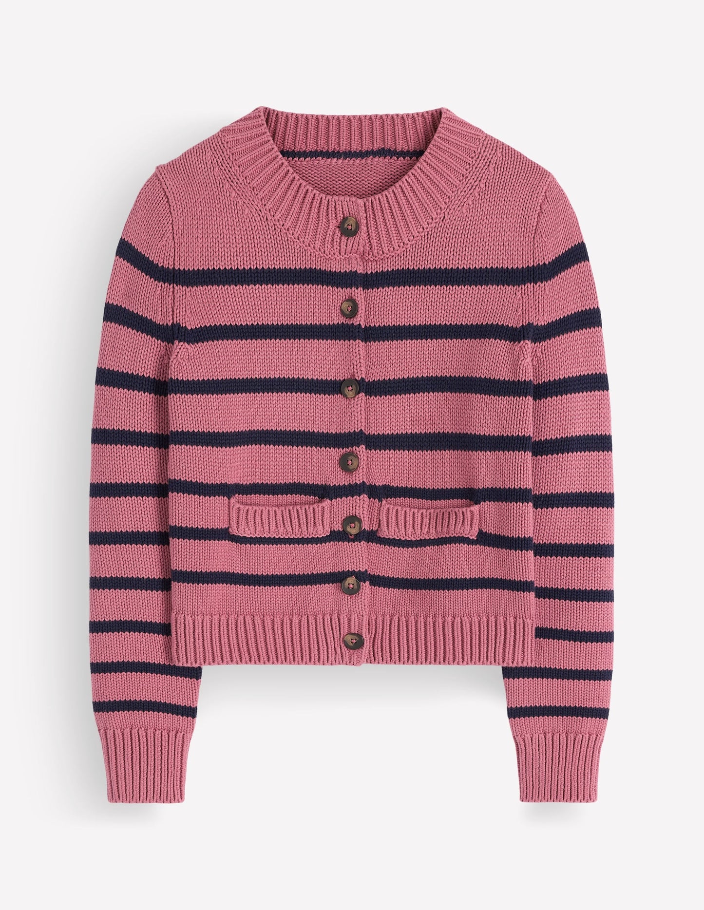 Lucy Chunky Cotton Cardigan-Pink Heather, Navy Stripe
