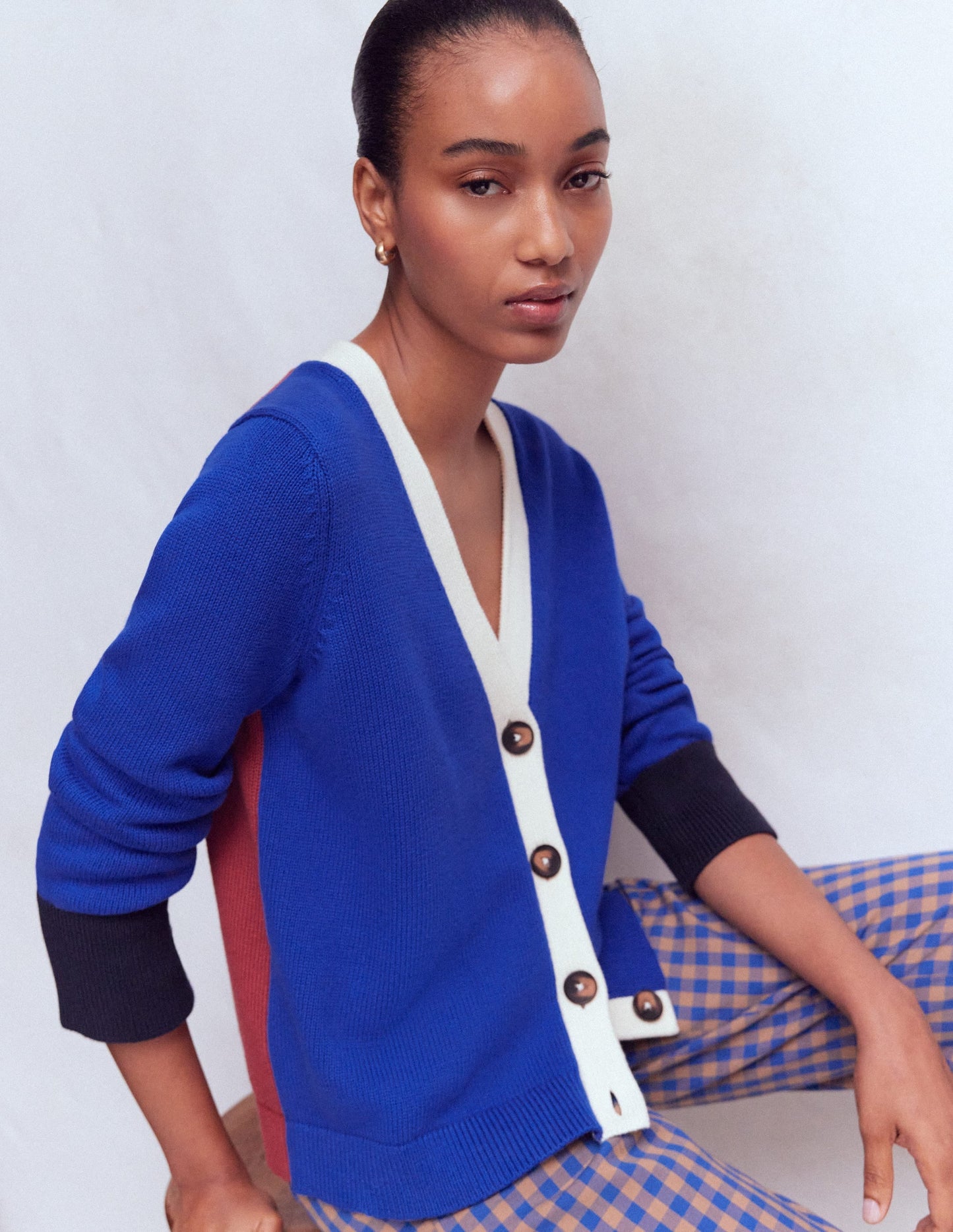 Lucy Relaxed Cotton Cardigan-Bright Blue, Colour Block