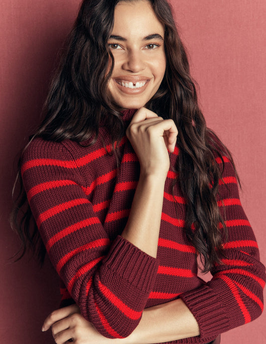 Lucy Chunky Cotton Jumper-Chestnut, Poppy Red