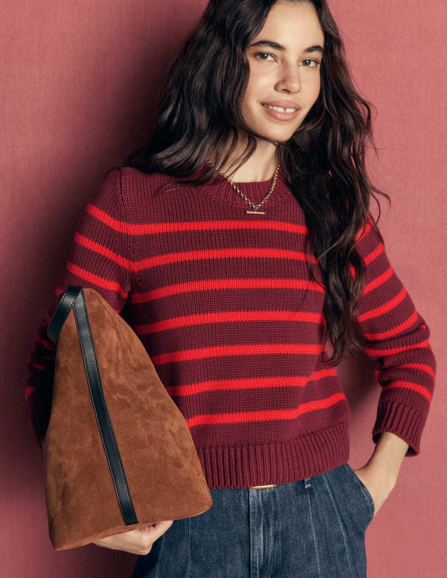 Lucy Chunky Cotton Jumper-Chestnut, Poppy Red