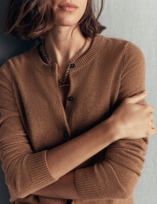 Elsie Cashmere Crew Cardigan-Warm Ginger
