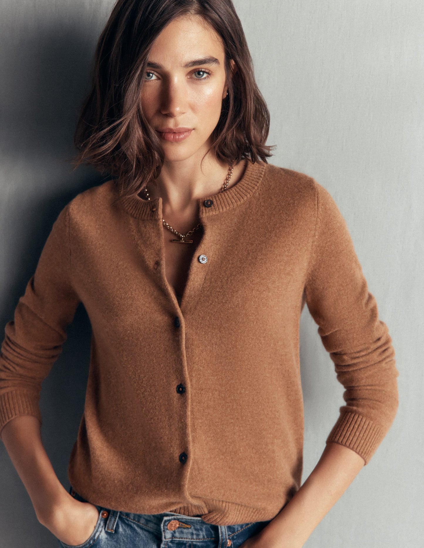Elsie Cashmere Crew Cardigan-Warm Ginger