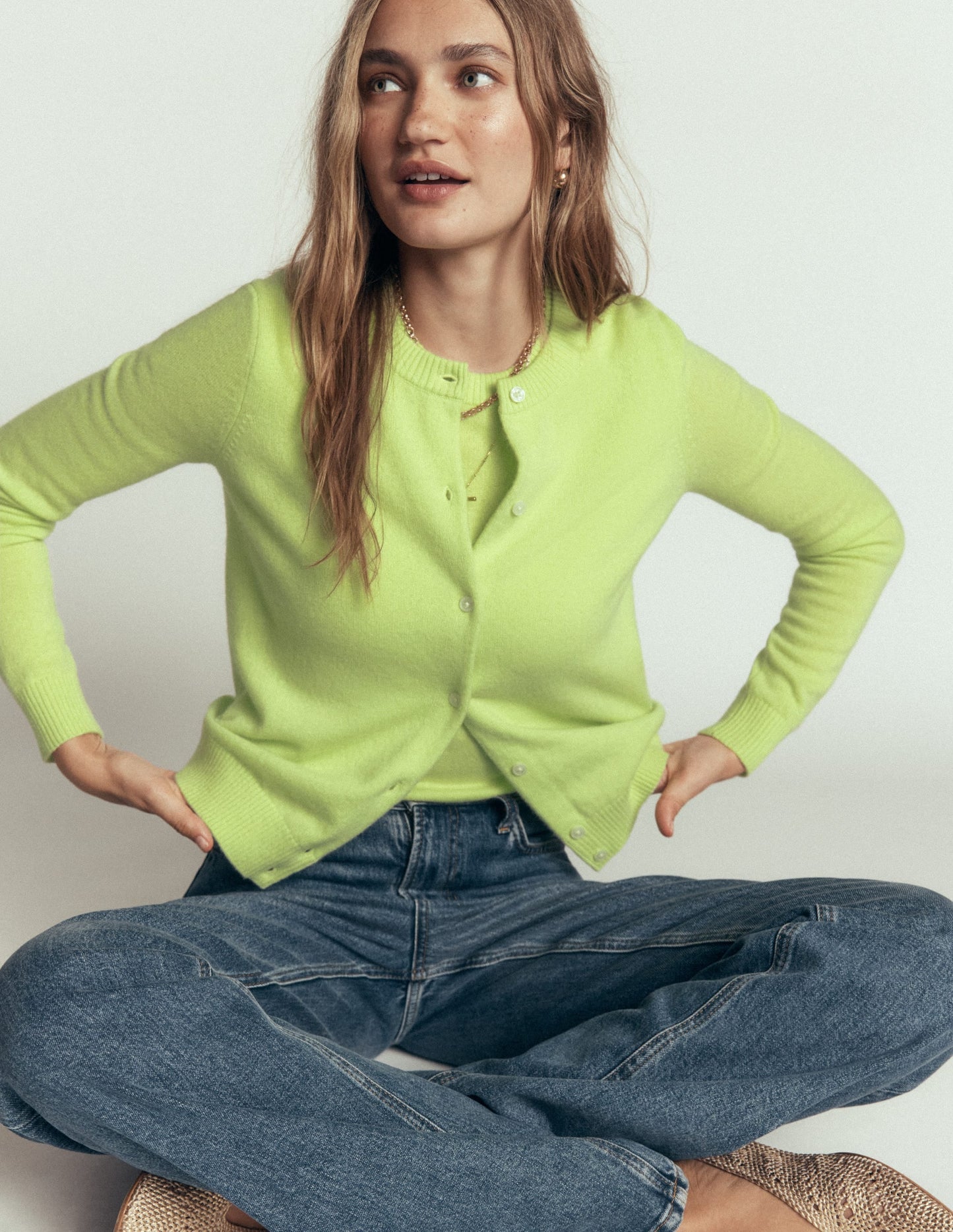 Elsie Cashmere Crew Cardigan-Sweet Mint