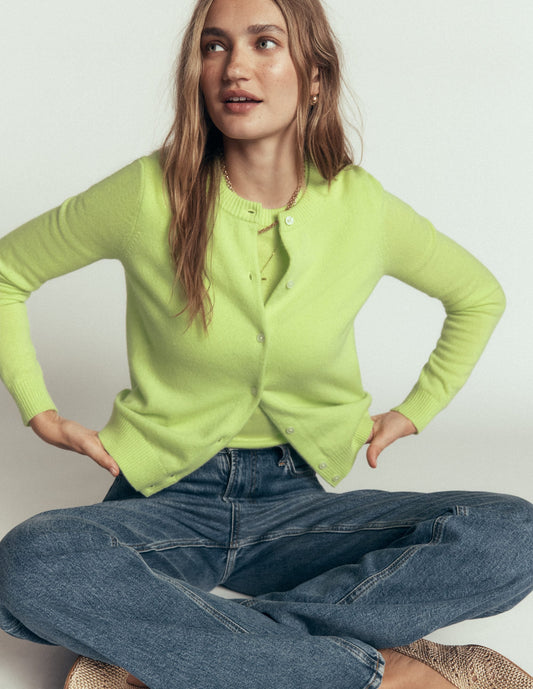 Elsie Cashmere Crew Cardigan-Sweet Mint