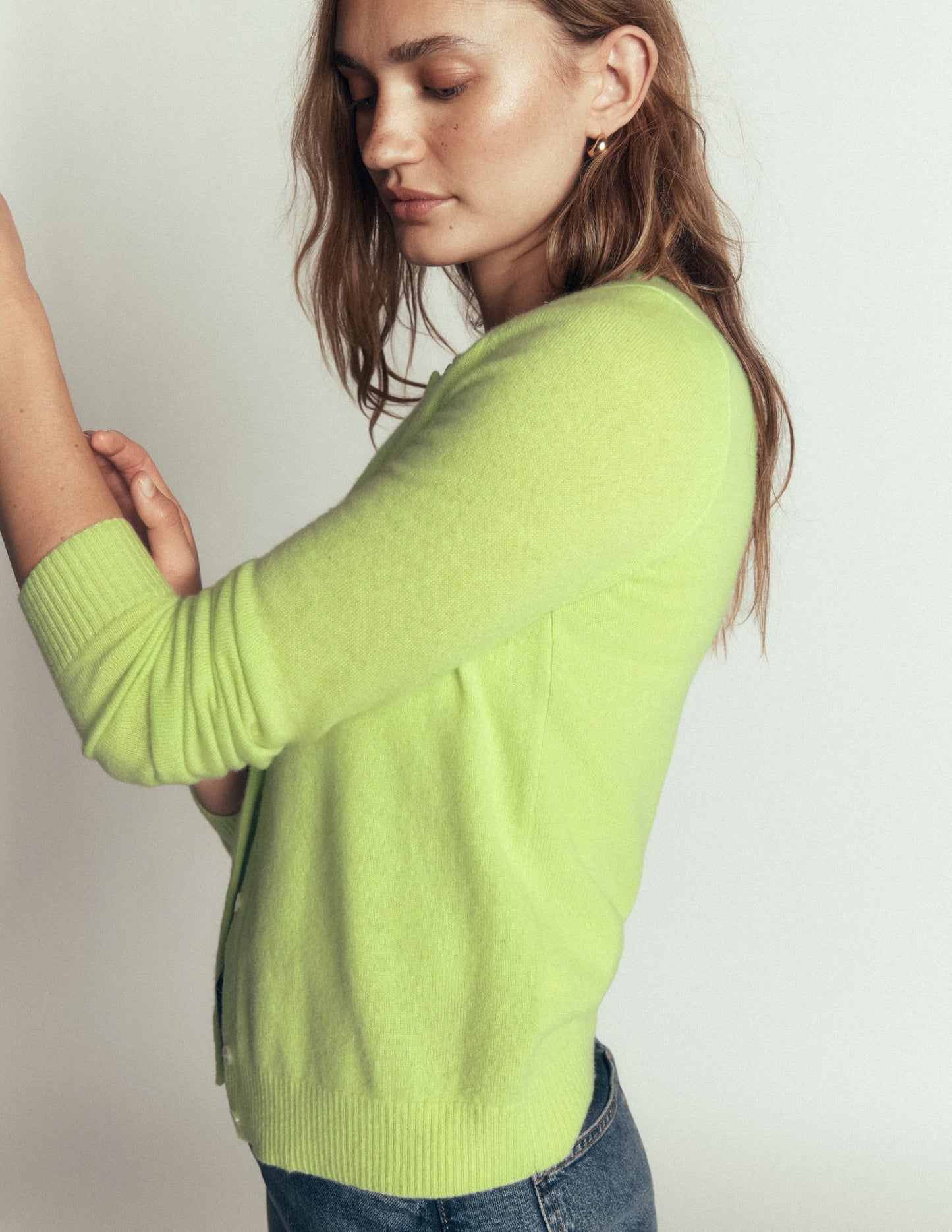 Elsie Cashmere Crew Cardigan-Sweet Mint