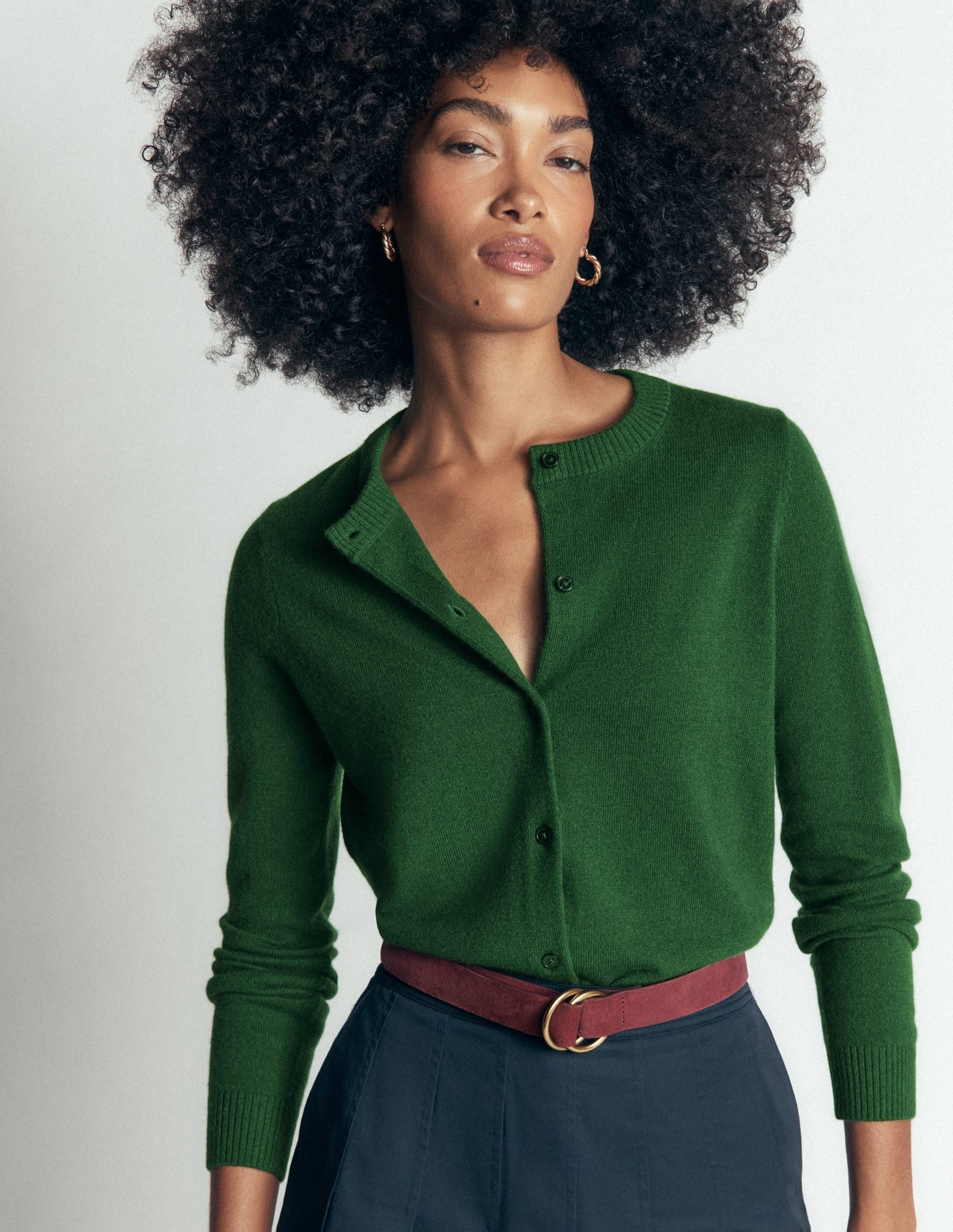 Elsie Cashmere Crew Cardigan-Fresh Green