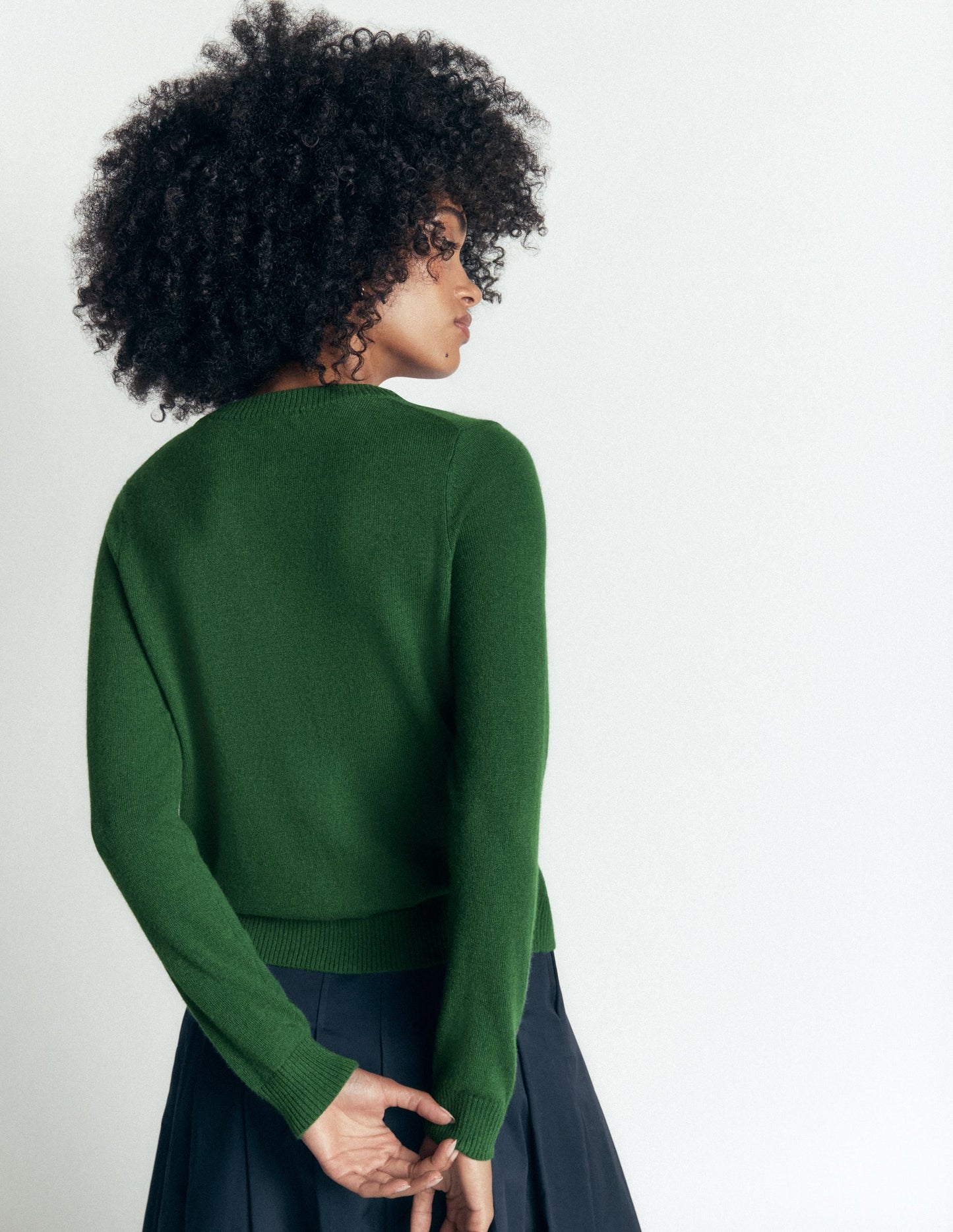 Elsie Cashmere Crew Cardigan-Fresh Green