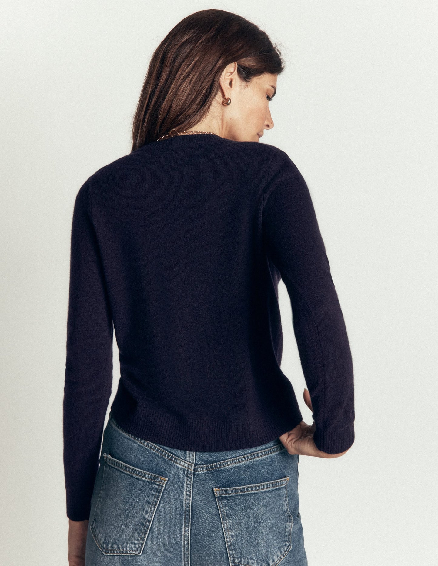 Elsie Cashmere Crew Cardigan-Navy