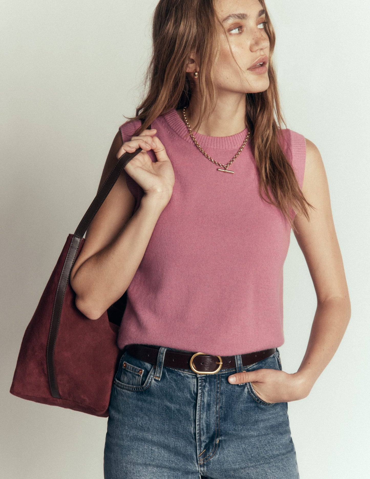 Elsie Cashmere Tank-Pink Heather
