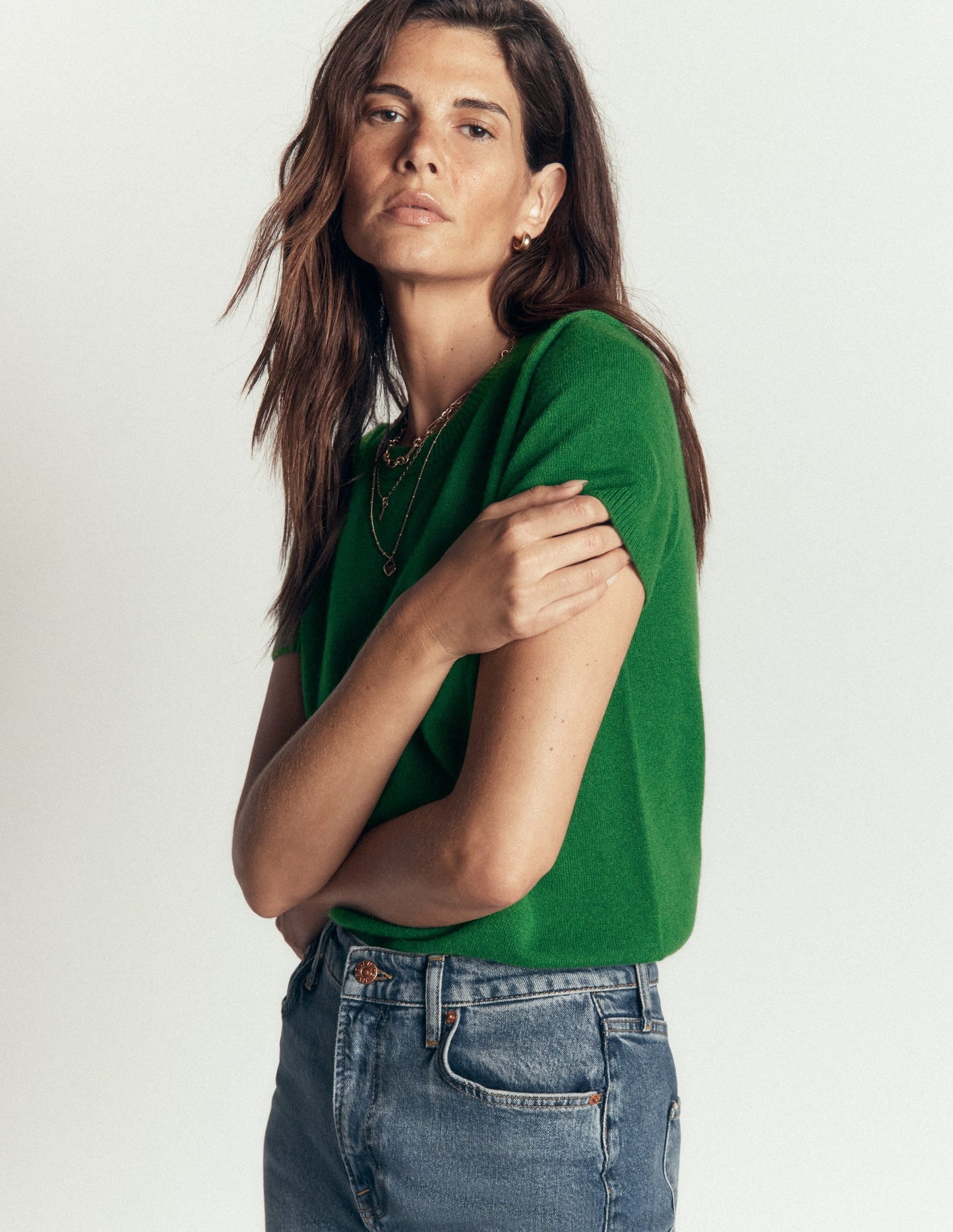 Elsie Cashmere Crew T-shirt-Fresh Green