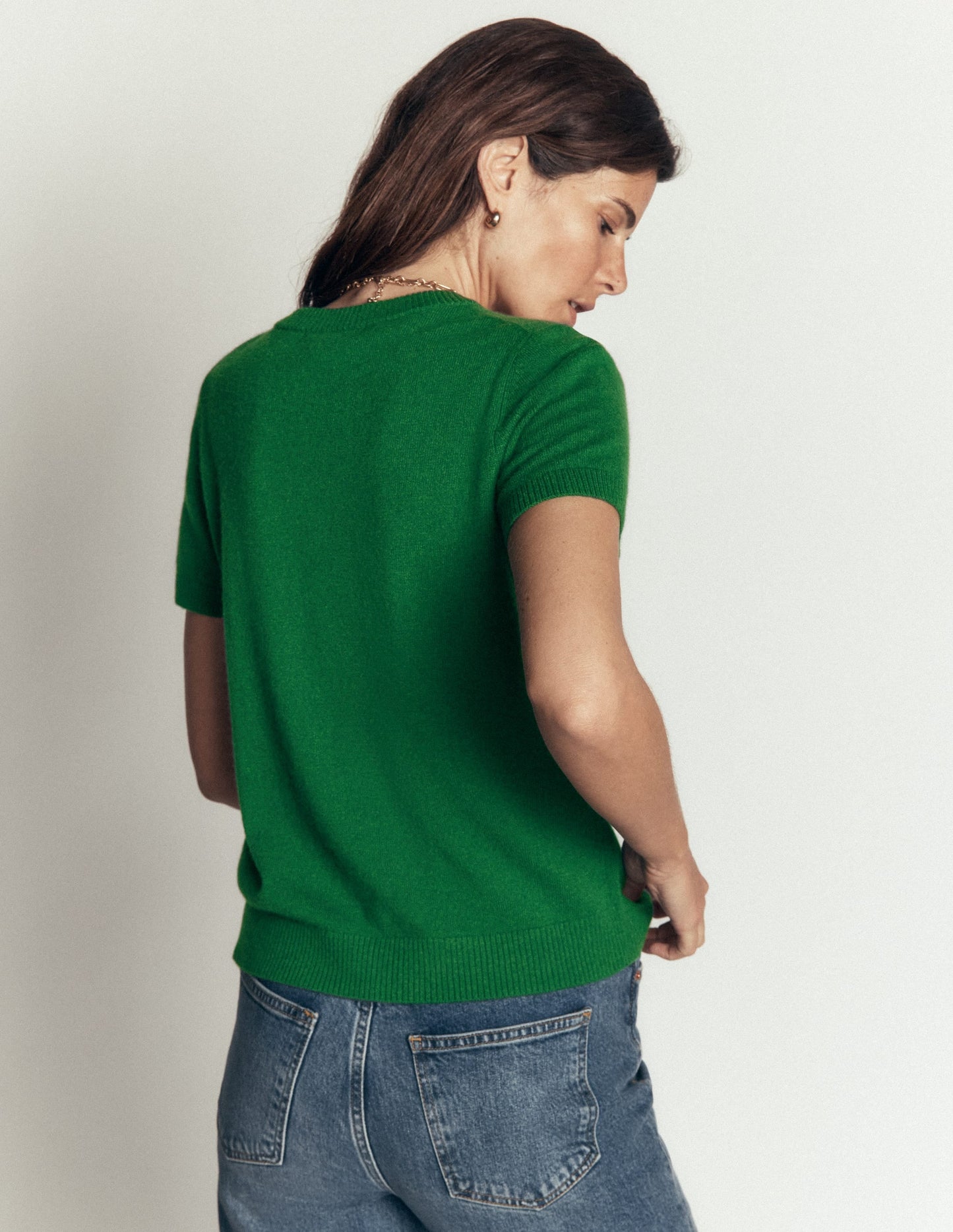 Elsie Cashmere Crew T-shirt-Fresh Green