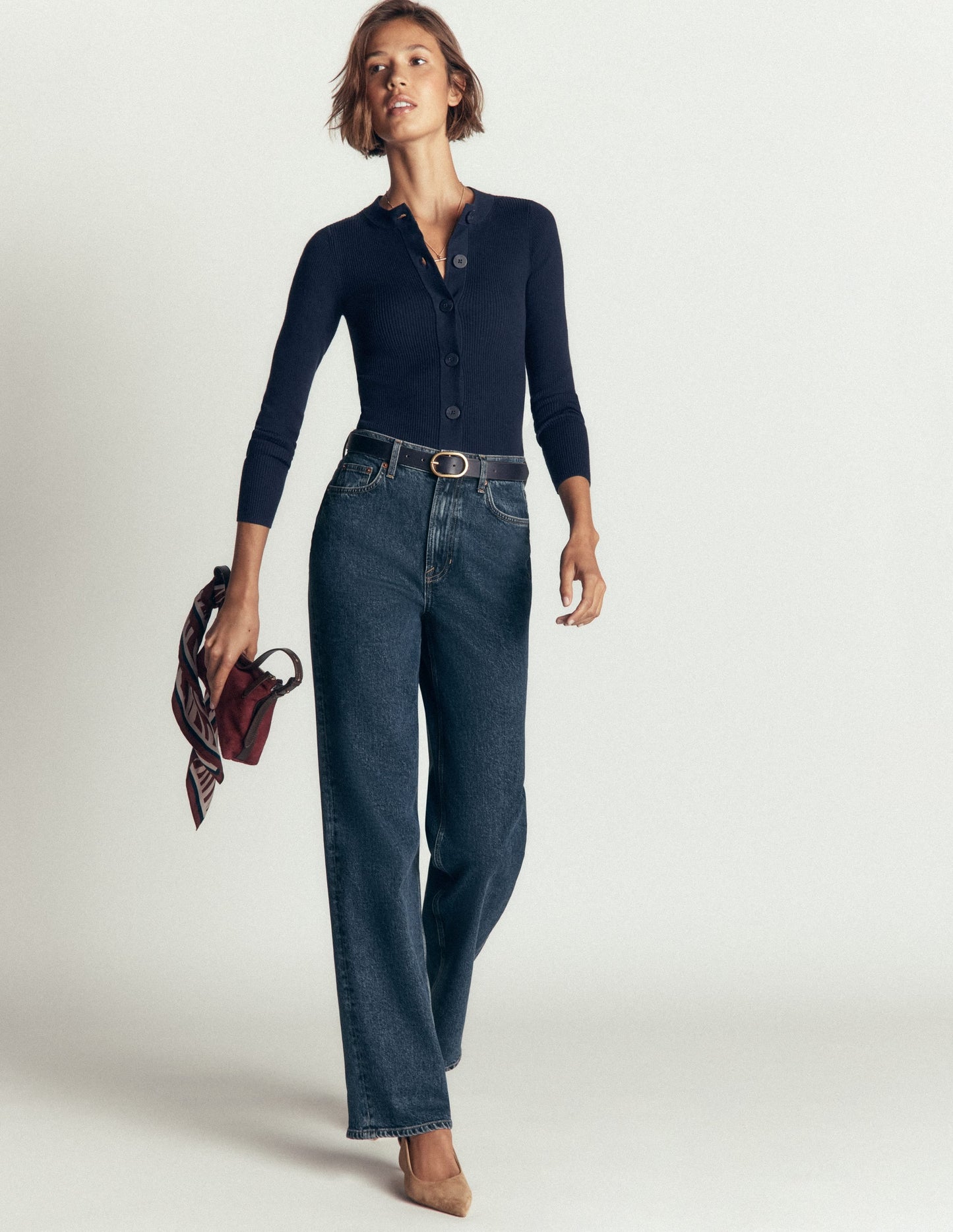 Rhianne Cotton Rib Cardigan-Navy