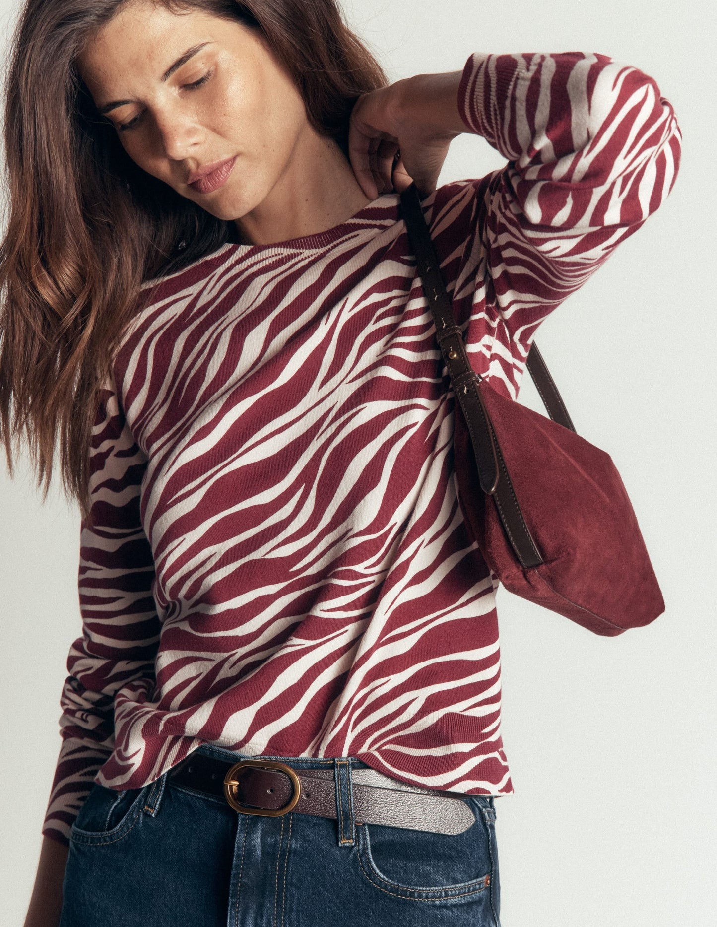 Camilla Cotton Crew Jumper-Chestnut, Zebra Swirl