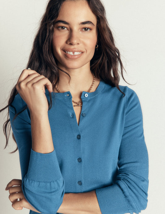 Camilla Cotton Crew Cardigan-Storm Blue