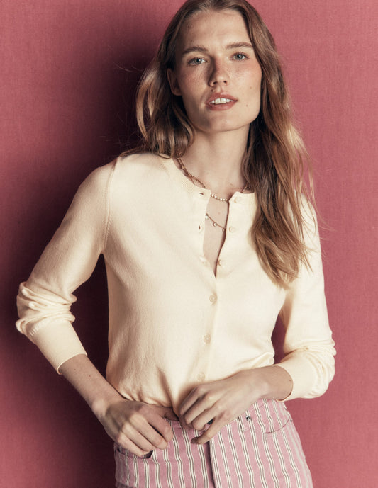 Camilla Cotton Crew Cardigan-Ivory