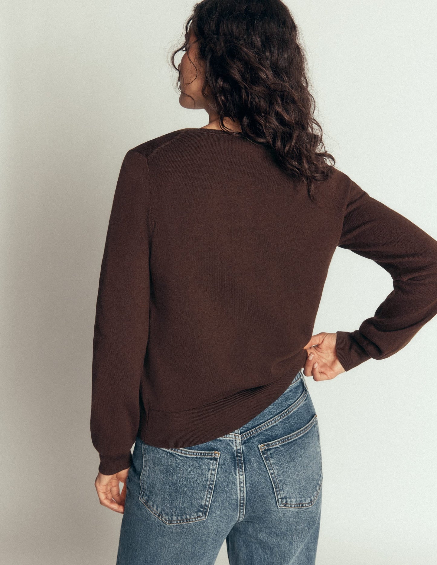 Camilla Cotton Crew Cardigan-Bitter Chocolate