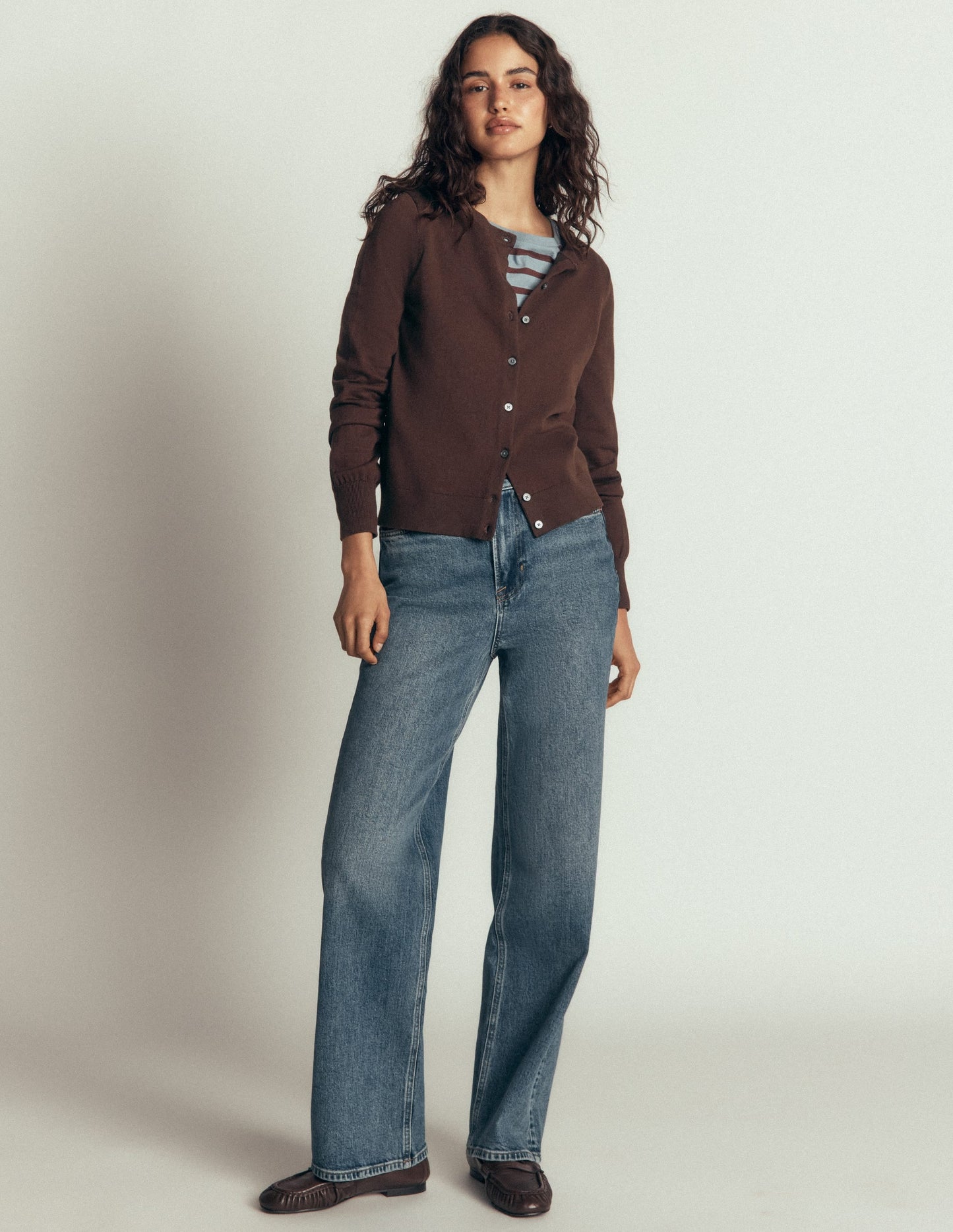 Camilla Cotton Crew Cardigan-Bitter Chocolate