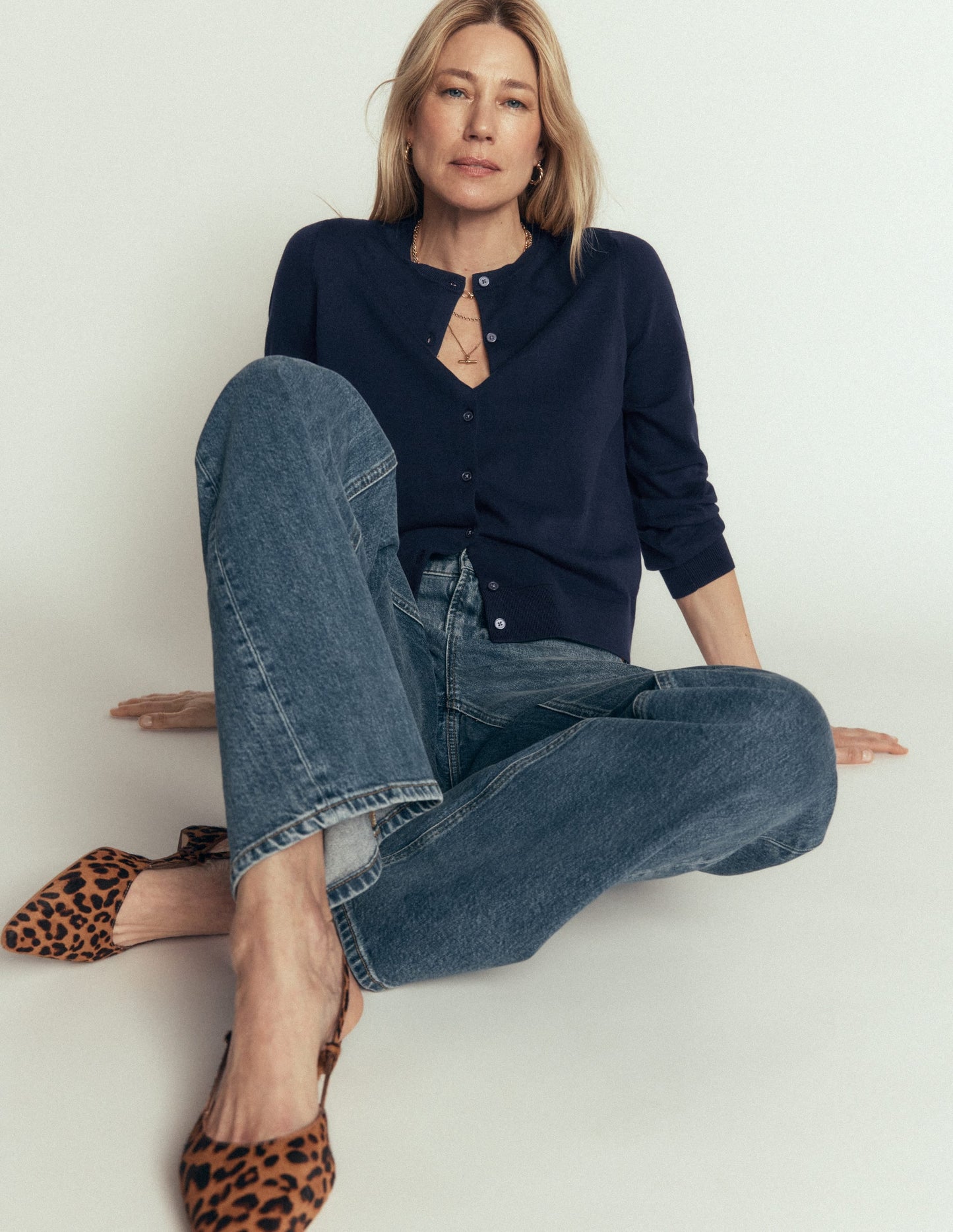 Camilla Cotton Crew Cardigan-Navy