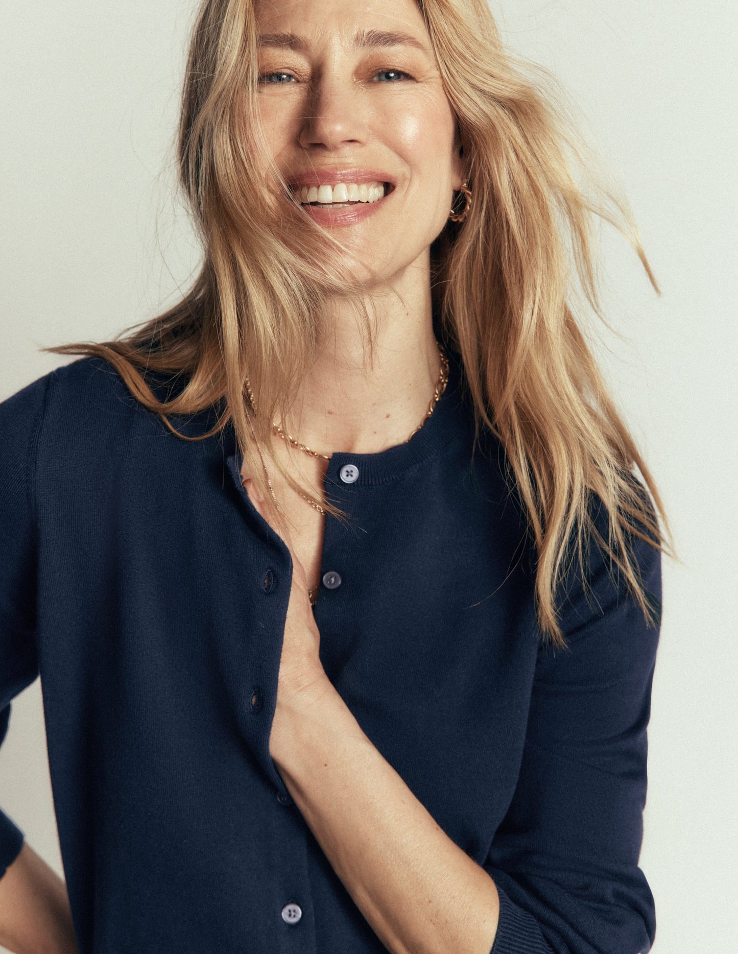 Camilla Cotton Crew Cardigan-Navy