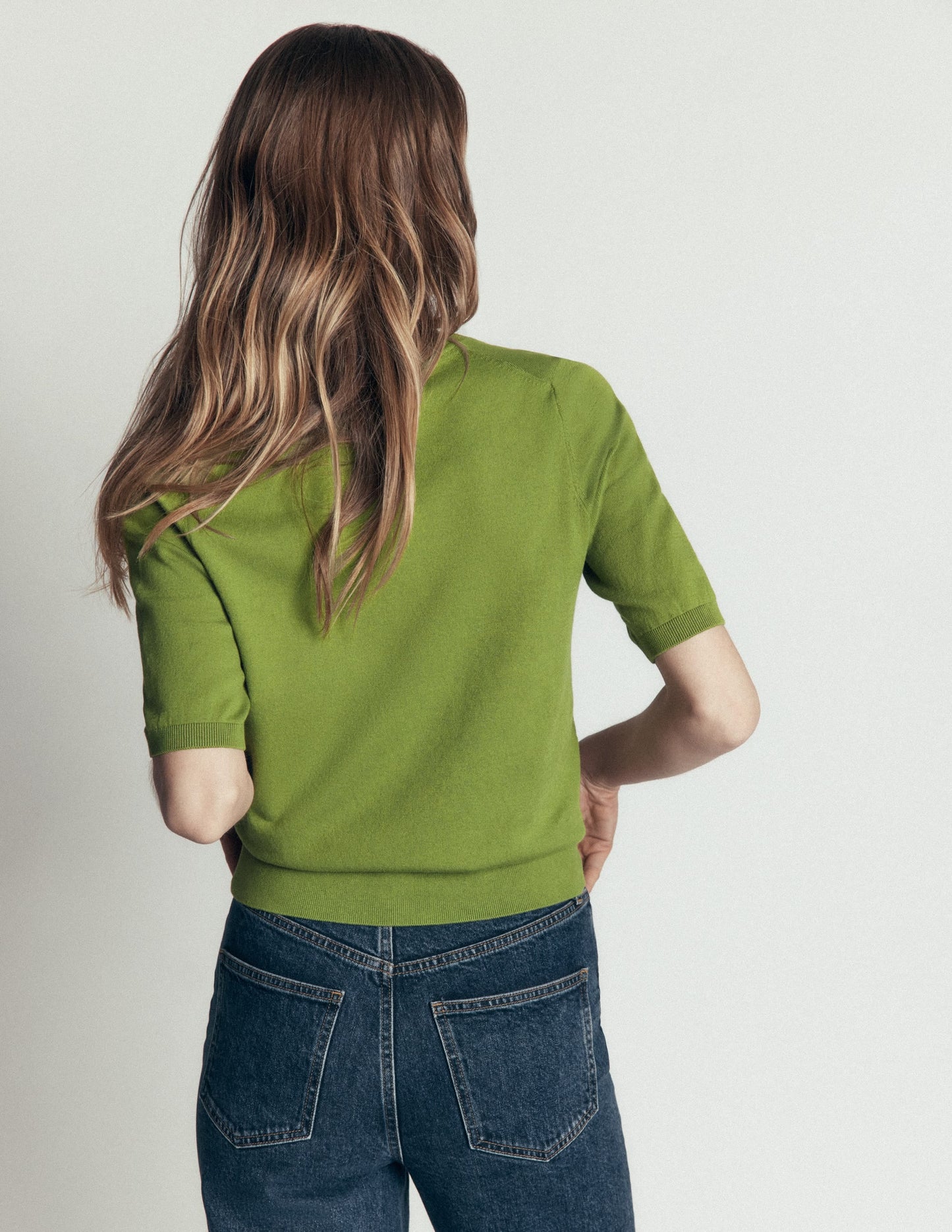 Camilla Cotton V-neck T-shirt-Laurel Green