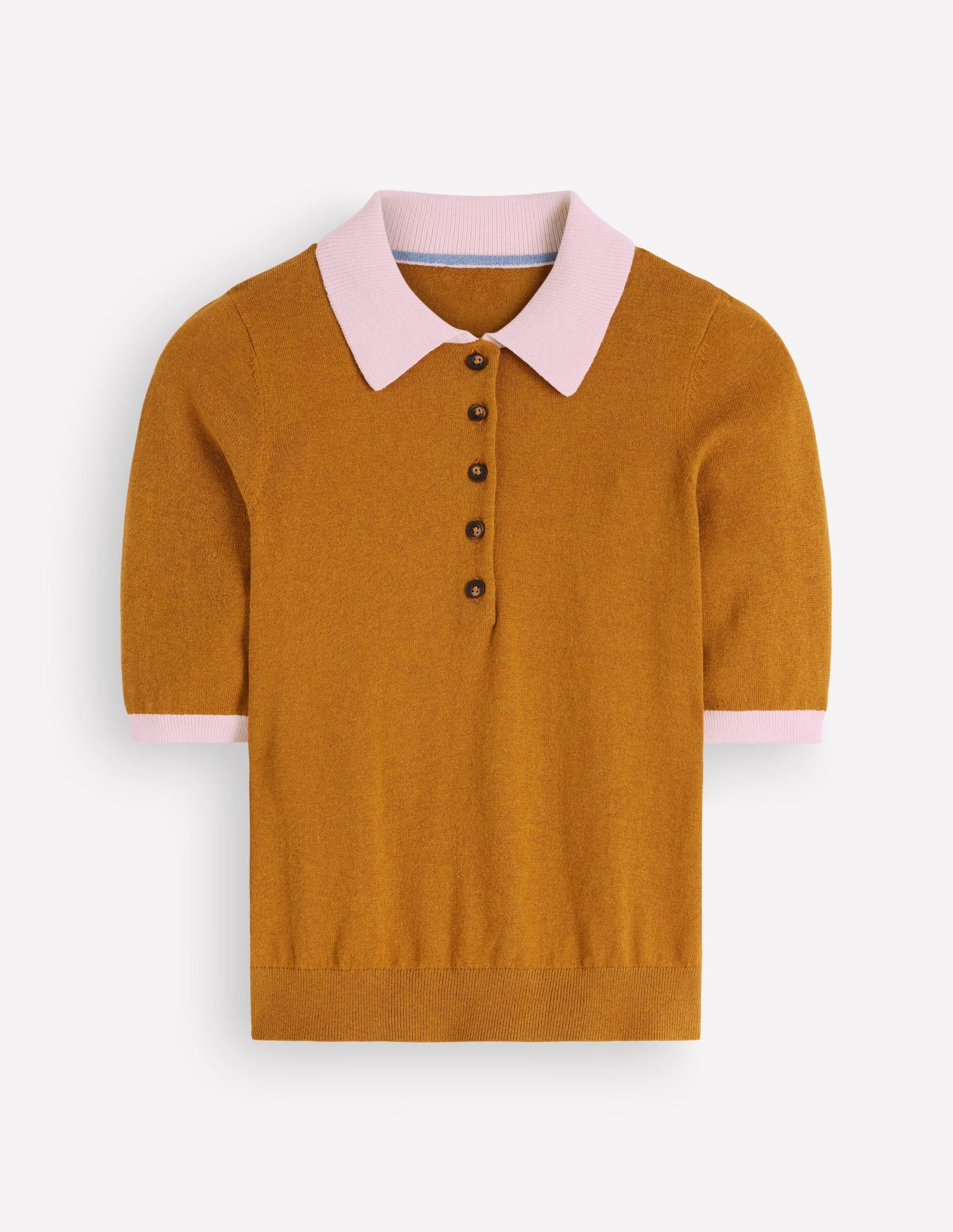 Collared Knitted T-shirt-Toffee Brown