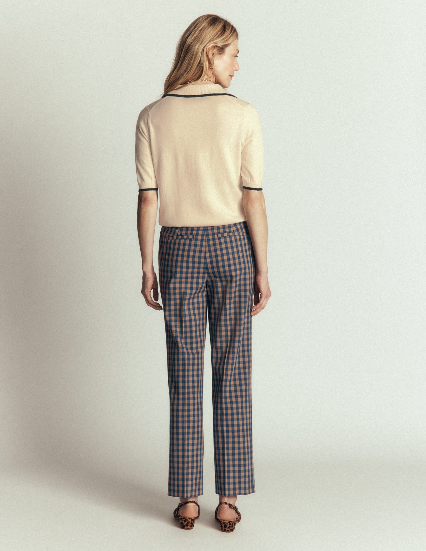 Collared Knitted T-shirt-Ivory, Navy