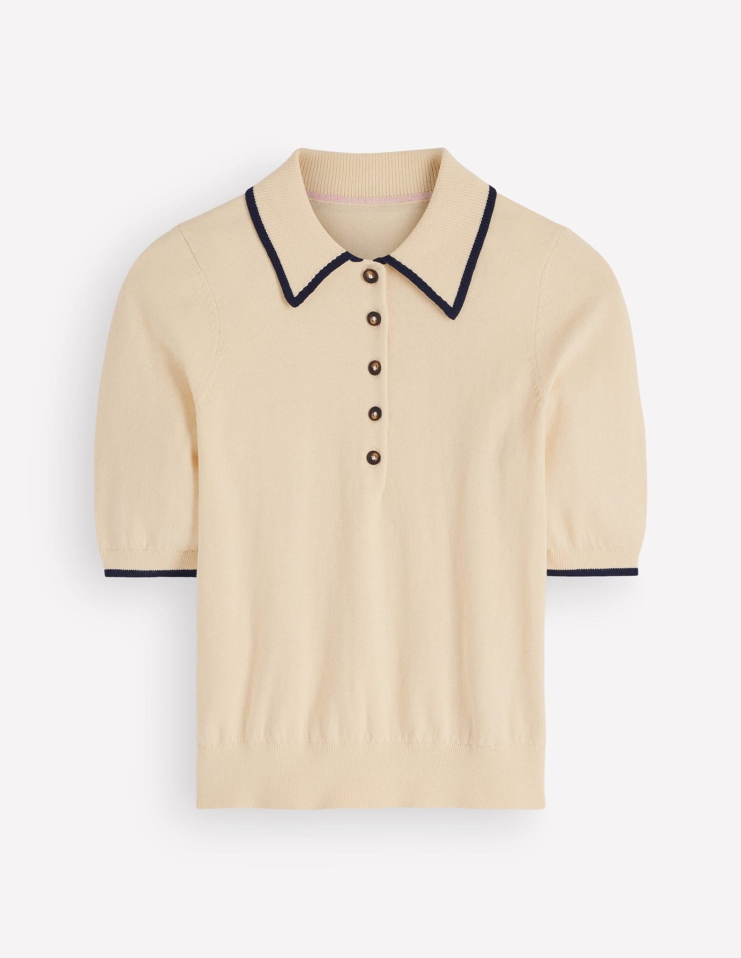 Collared Knitted T-shirt-Ivory, Navy