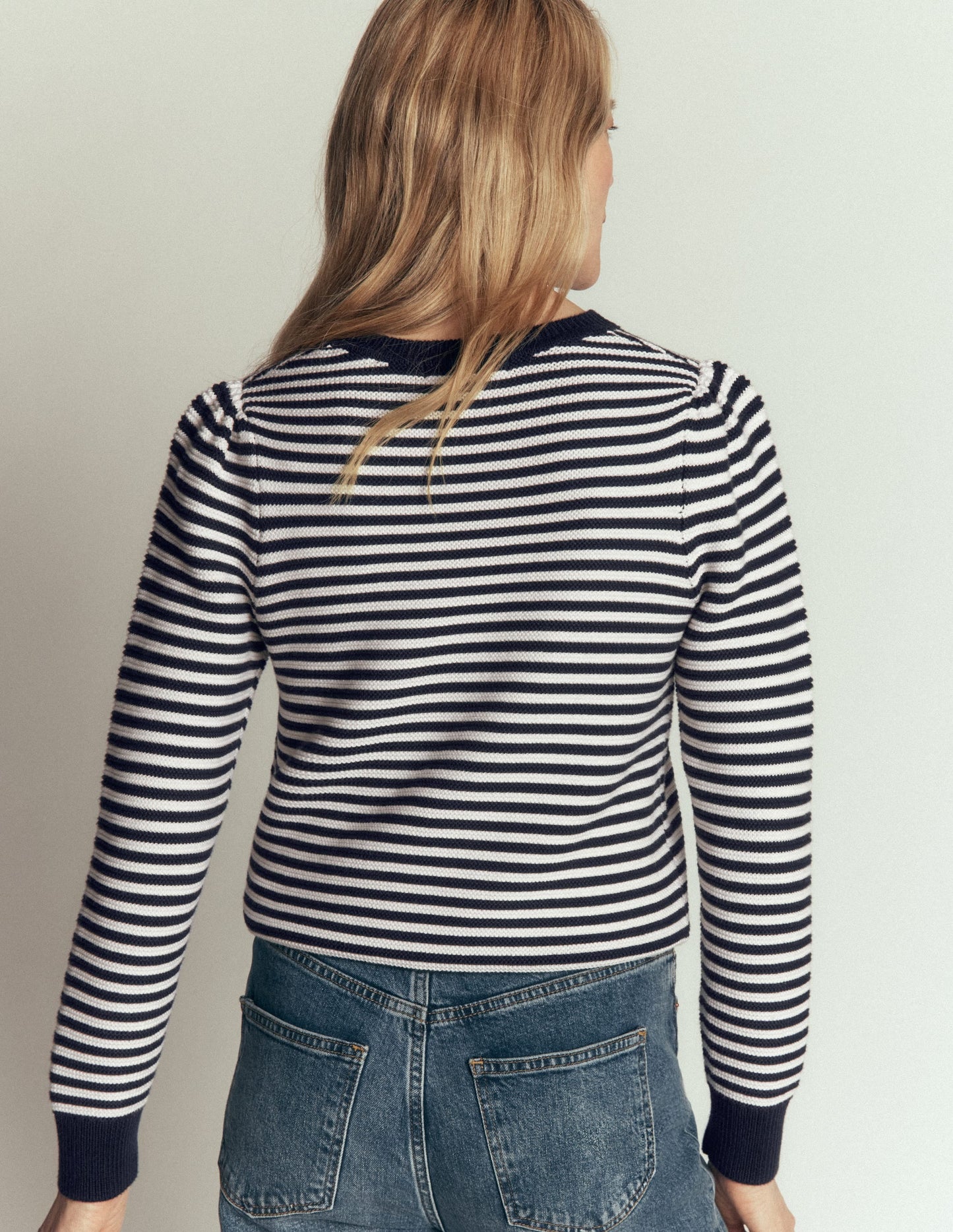 Textured Stitch Jumper-Navy, Ivory