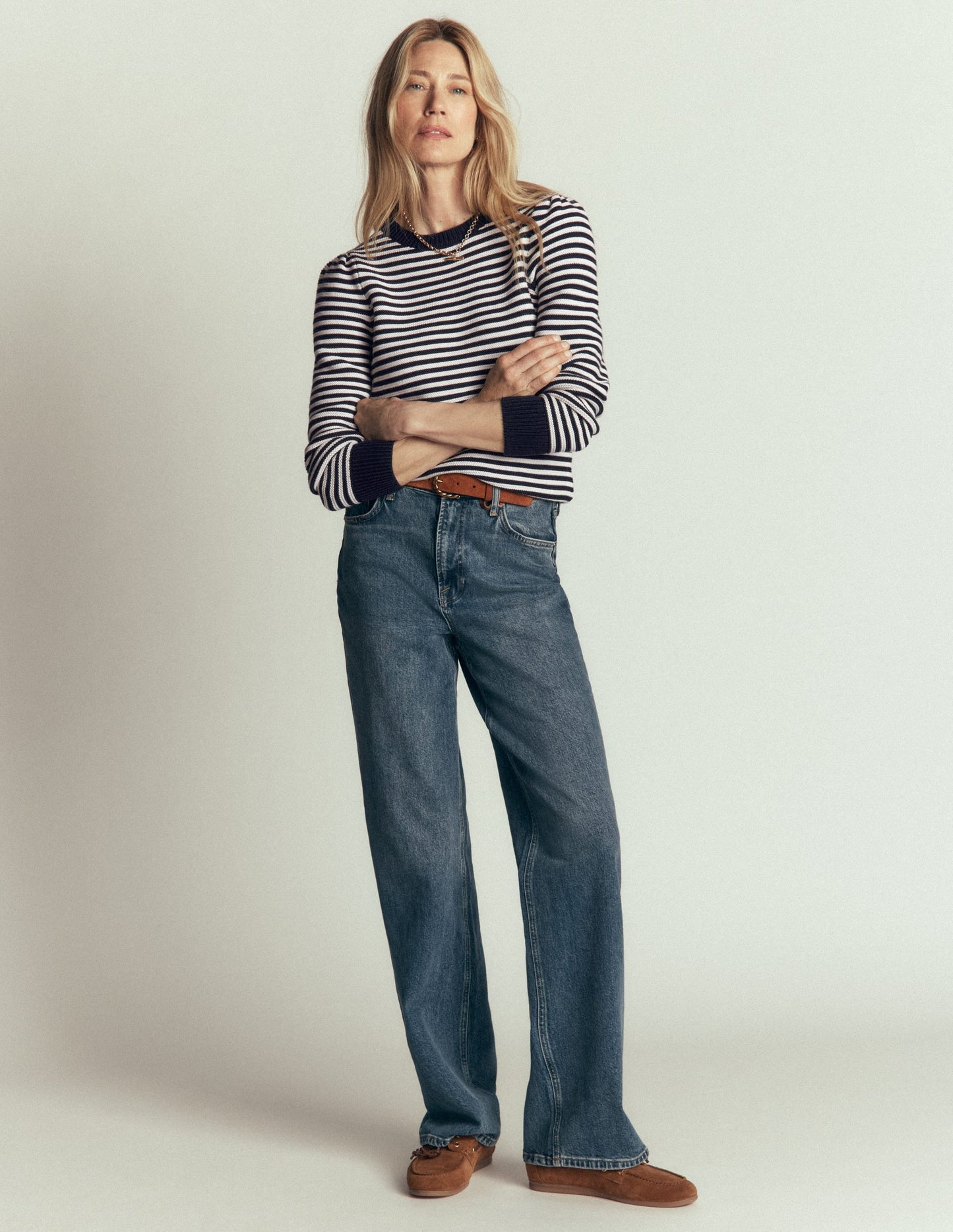Textured Stitch Jumper-Navy, Ivory