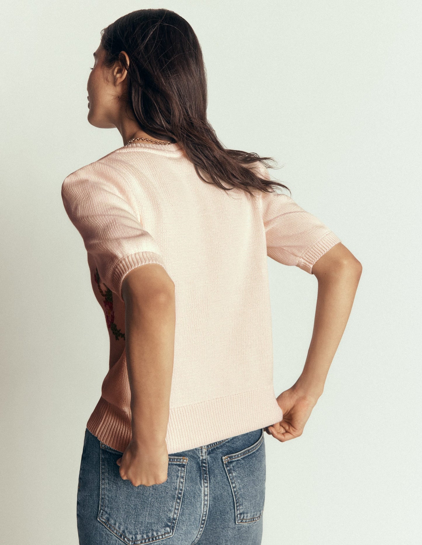 Puff Sleeve Cotton Cardigan-Warm Ivory, Embroidered