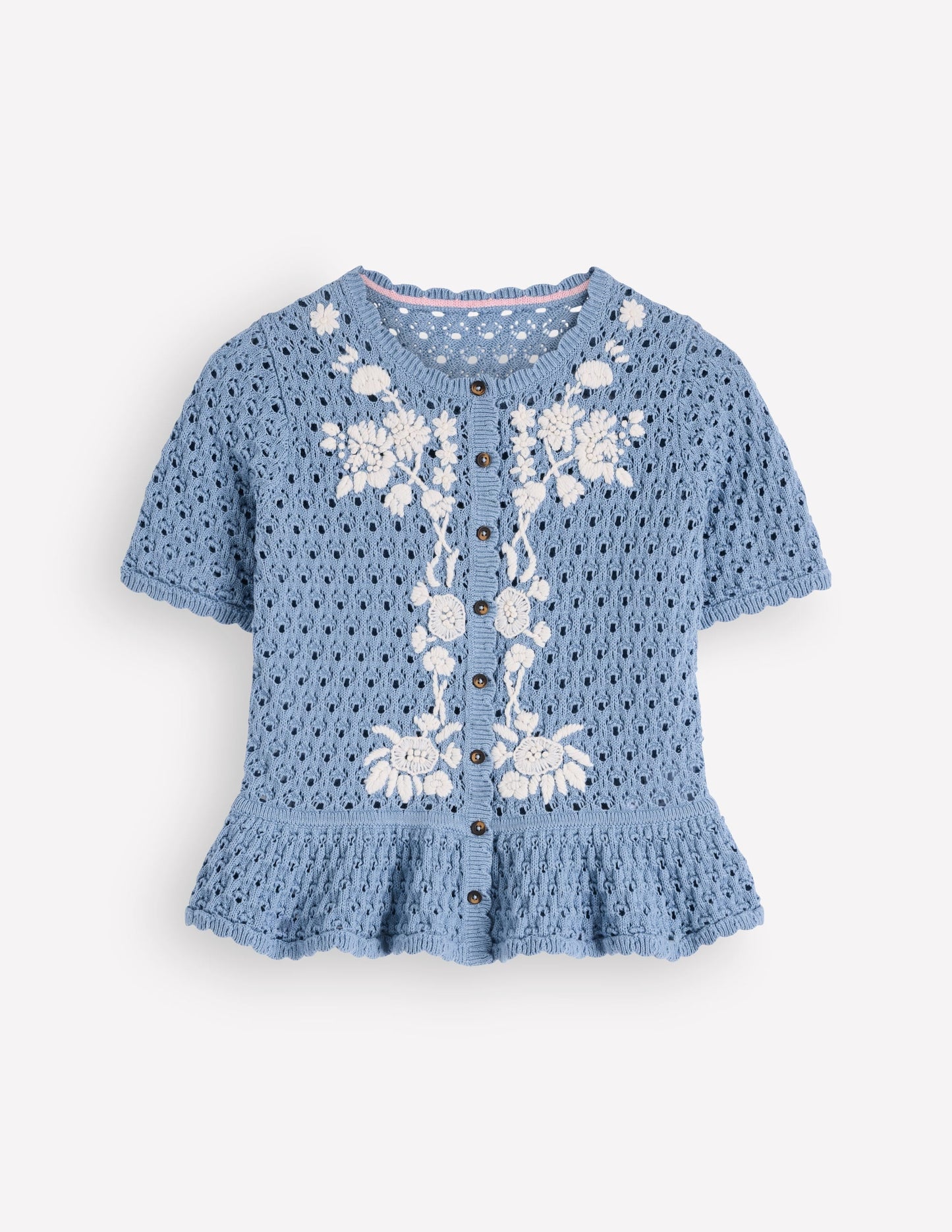 Embroidered Pointelle Cardigan-French Blue Embroidered