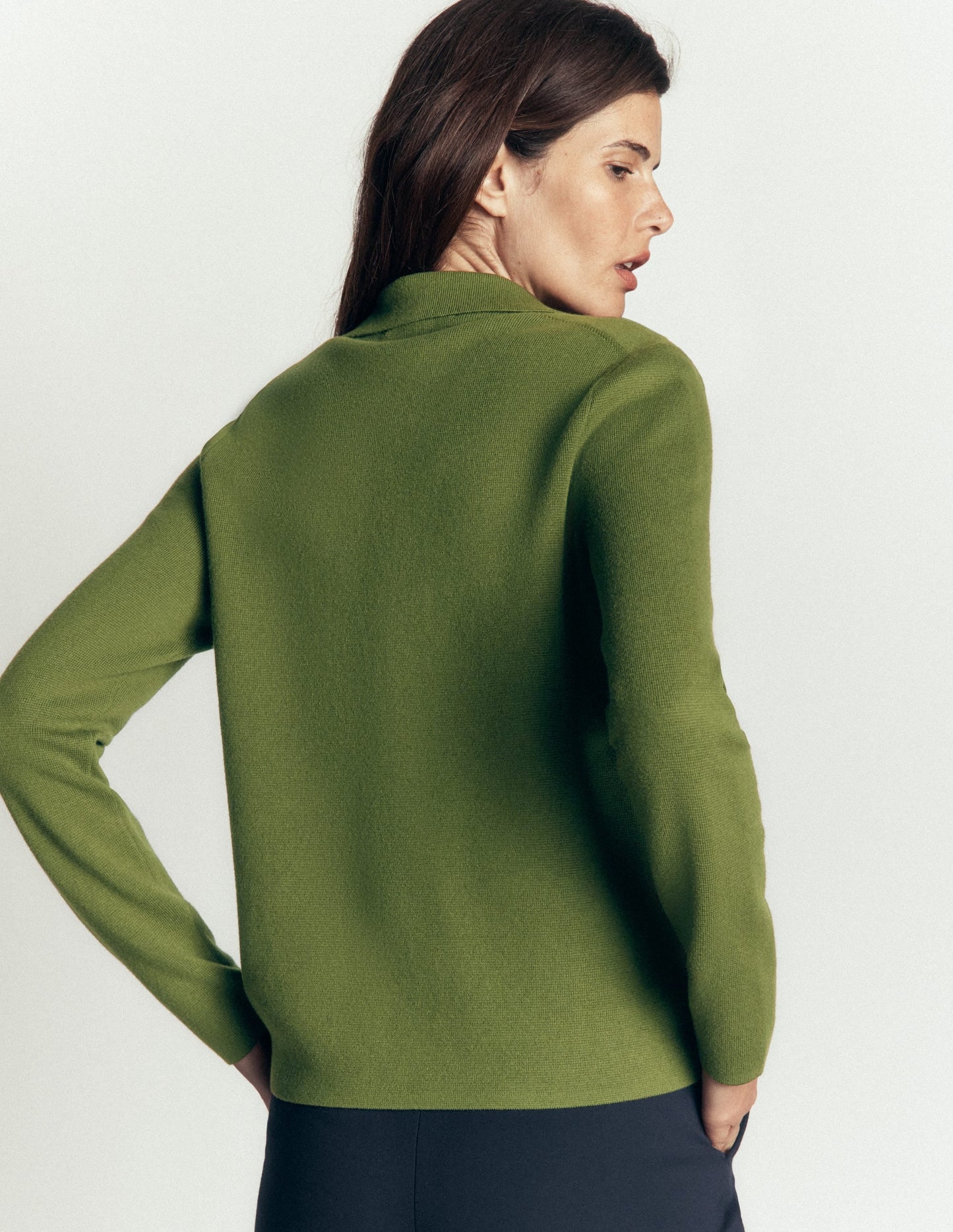 Phoebe Collared Knitted Jacket-Forest Green
