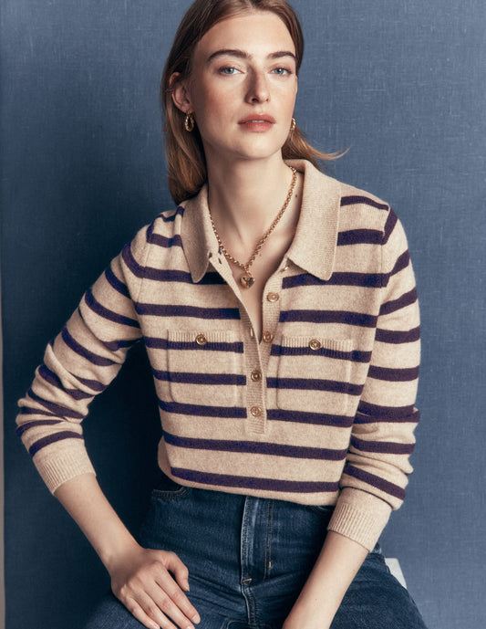 Marianne Merino Wool Jumper-Mink, Stripe
