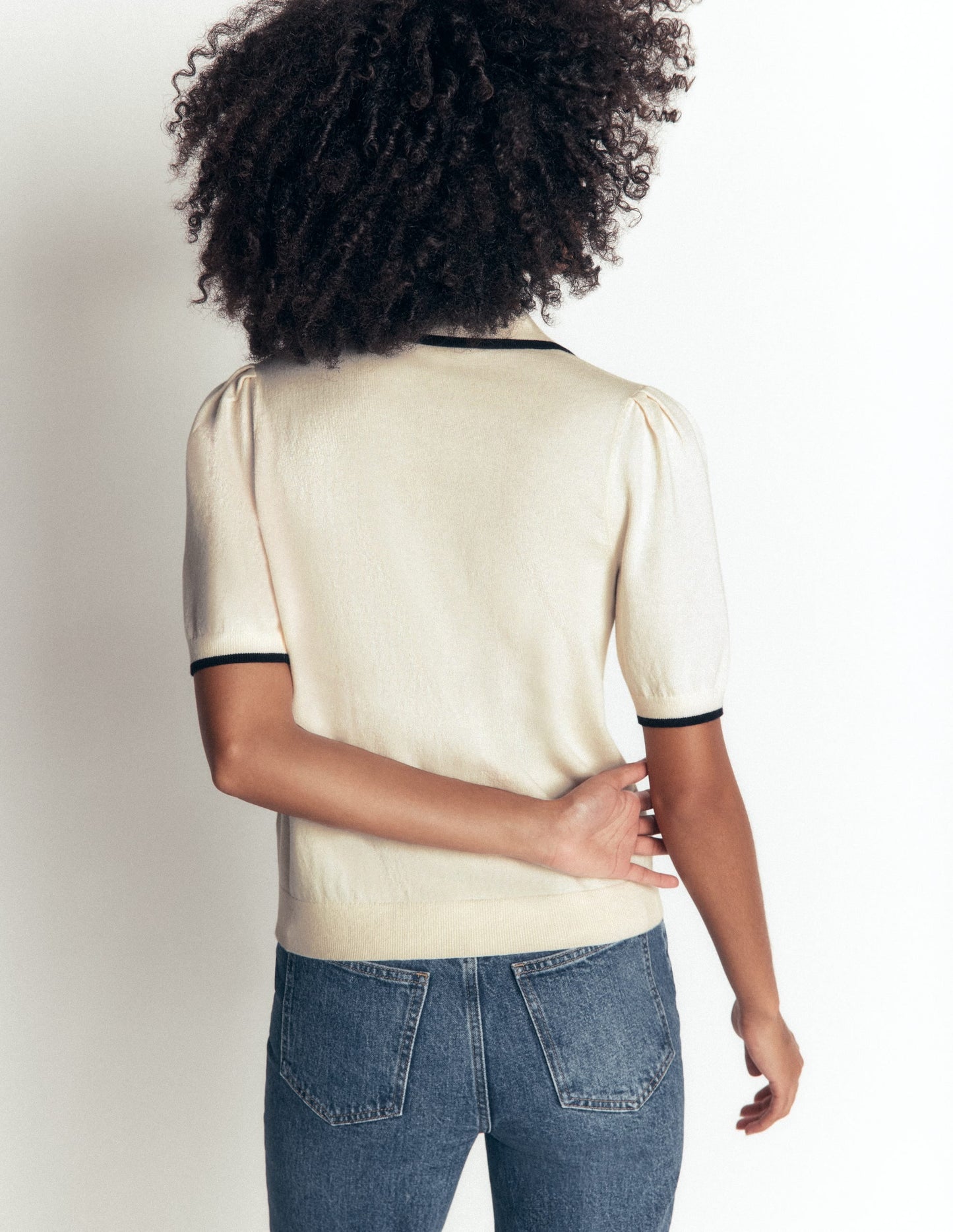 Ruffle Collar Knitted T-Shirt-Warm Ivory