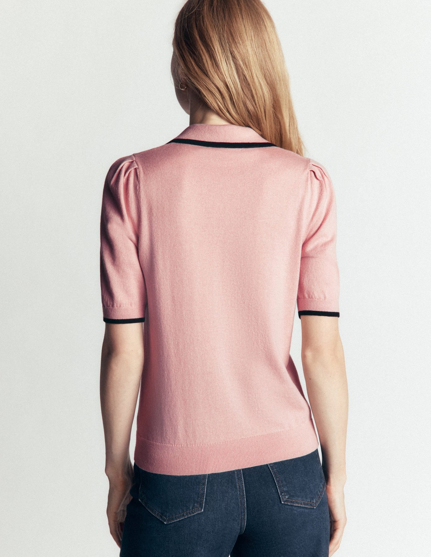 Ruffle Collar Knitted T-Shirt-Blush Ivory