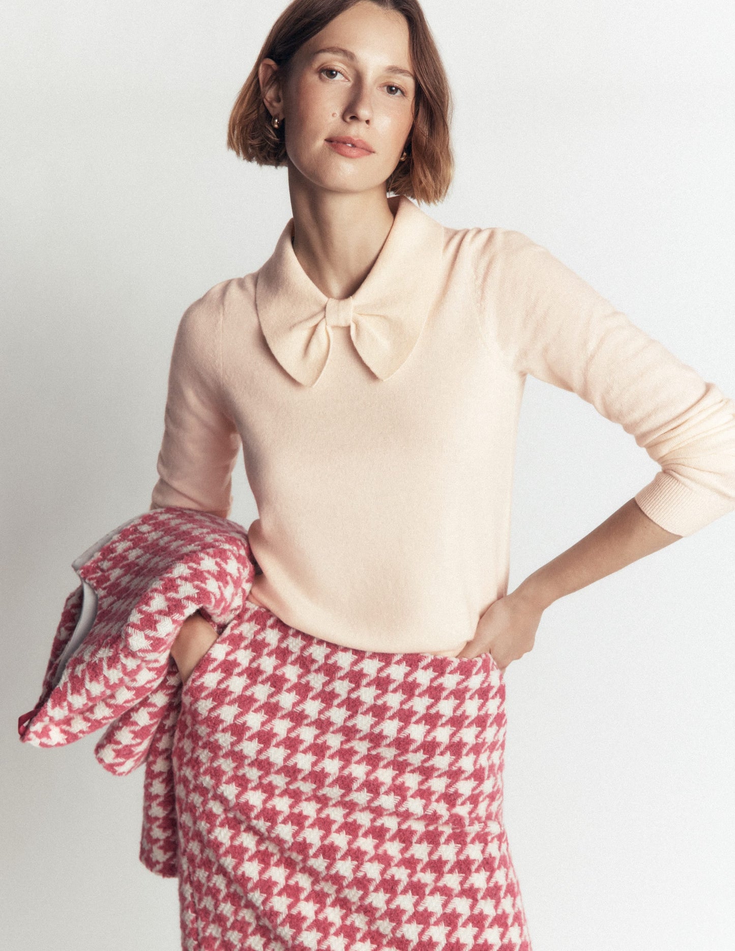 Bow Neck Knitted Jumper-Ivory