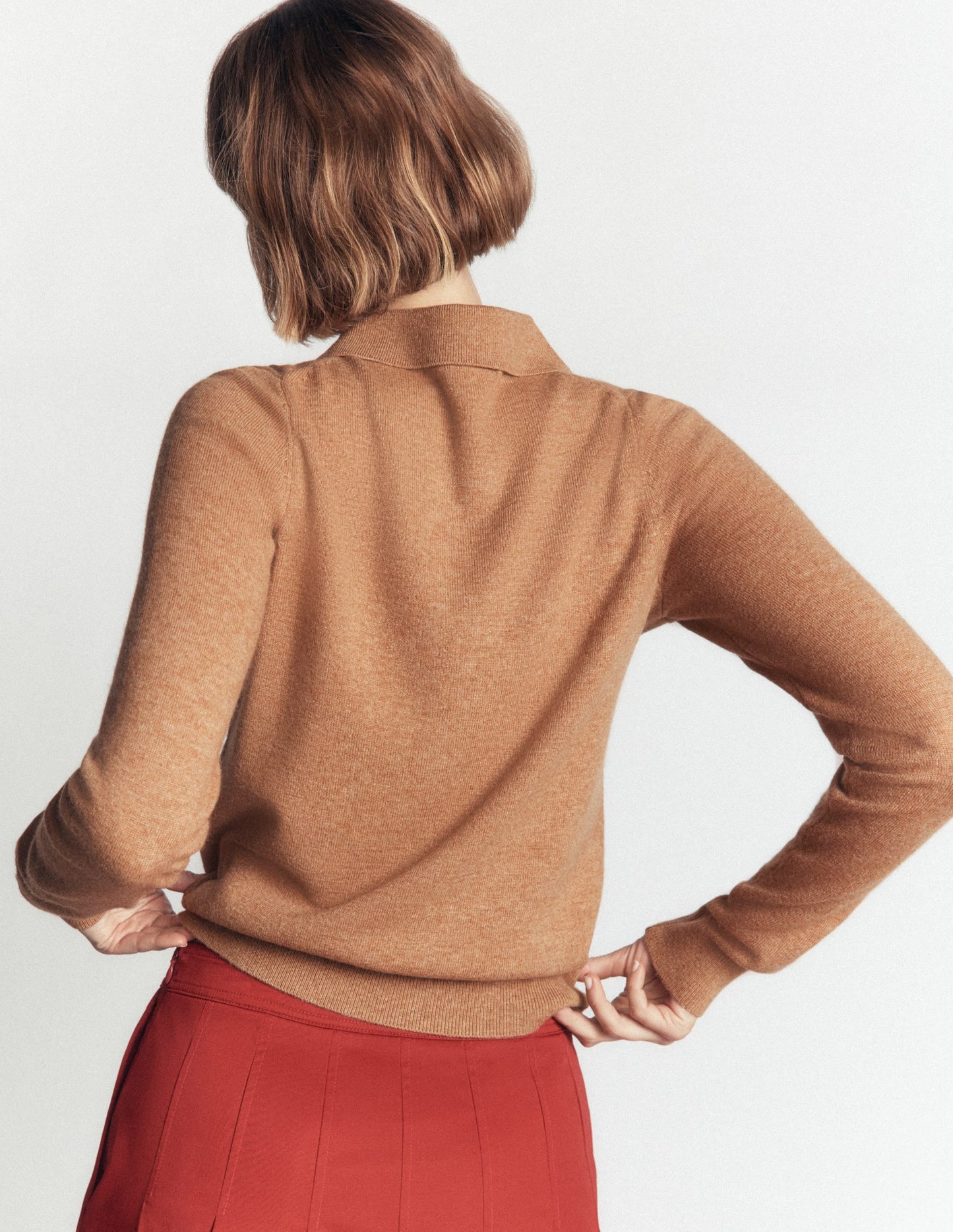 Bow Neck Knitted Jumper-Camel Melange