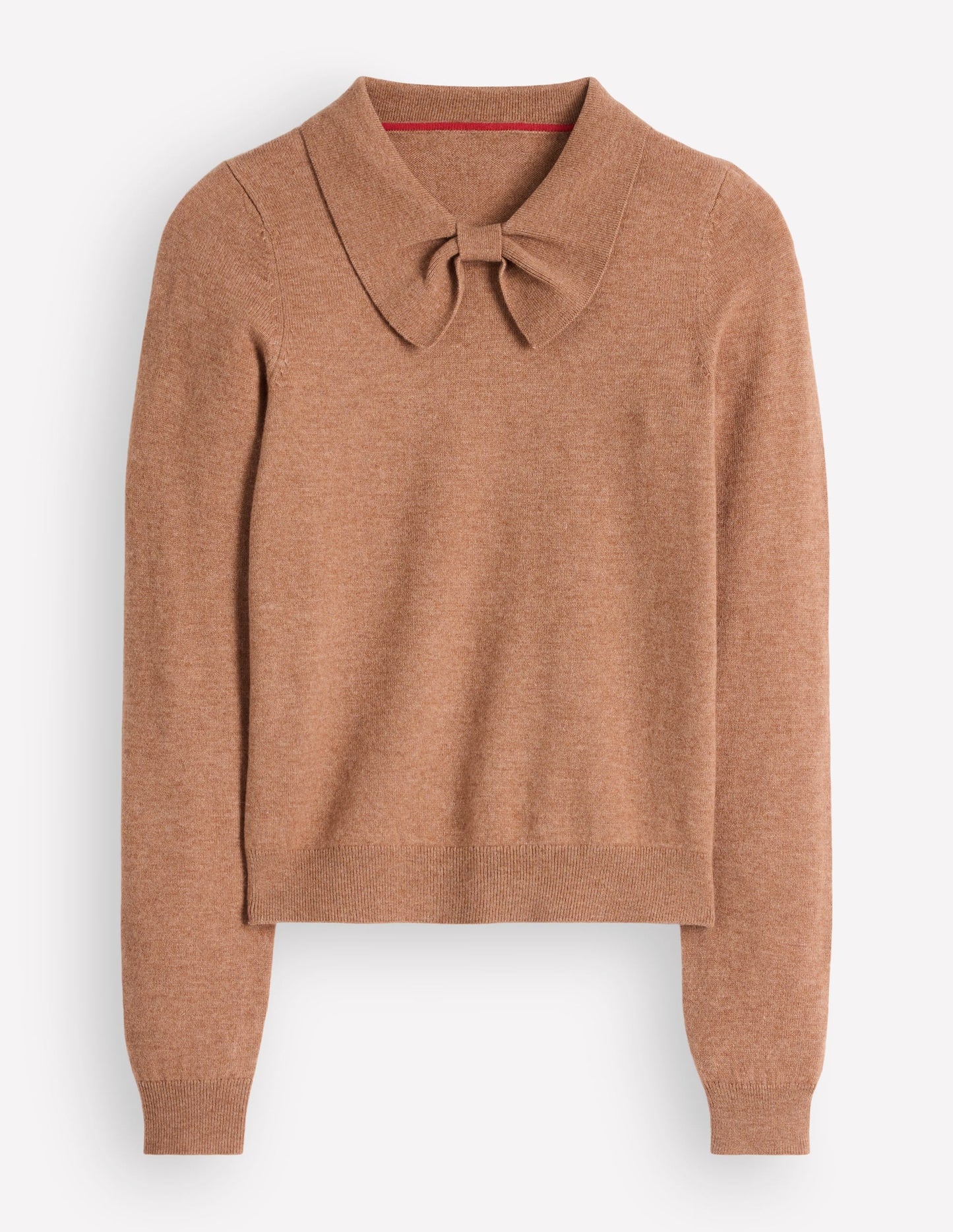 Bow Neck Knitted Jumper-Camel Melange