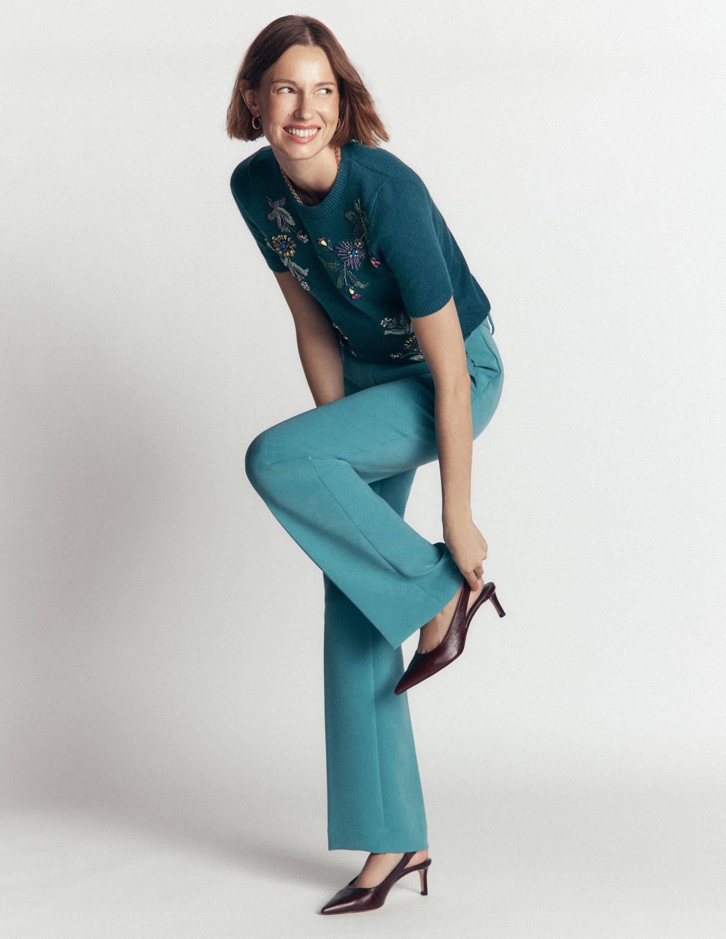 Ria Embellished Knit T-Shirt-Deep Aurora Blue
