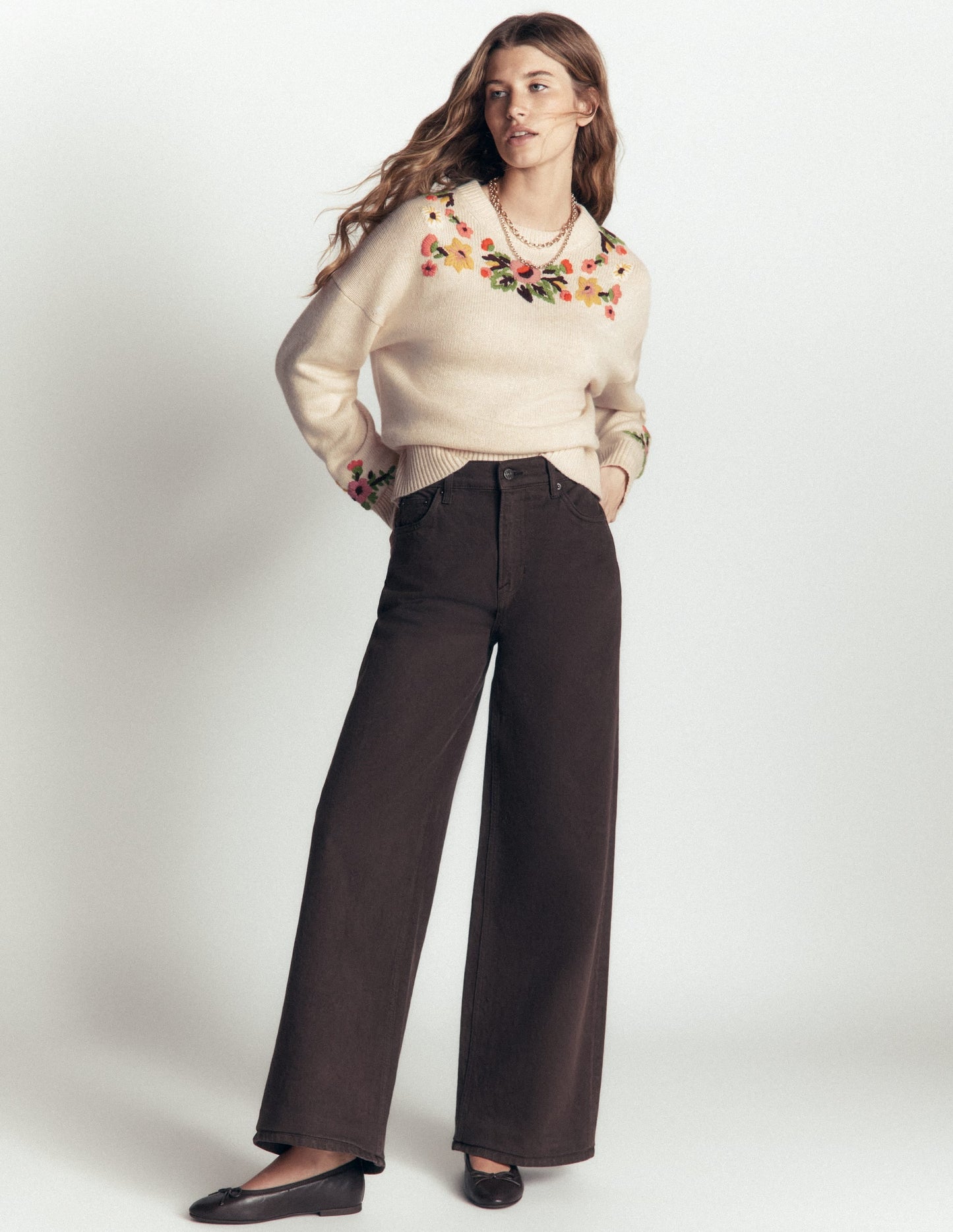 Ella Embroidered Knit Jumper-Ivory Embroidery