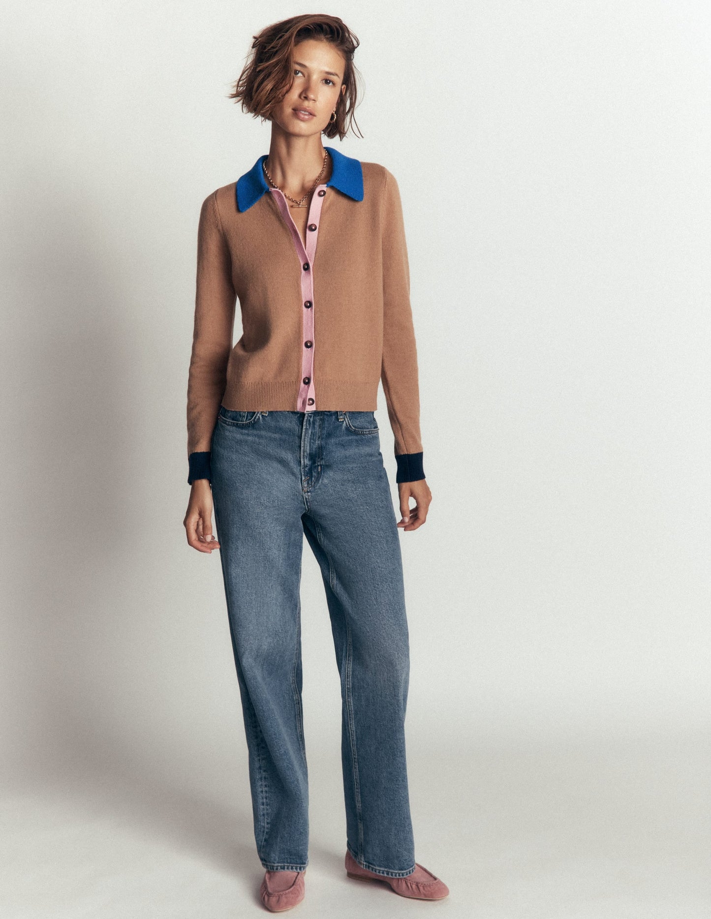 Ariadne Wool Blend Cardigan-Camel Melange, Colour Block