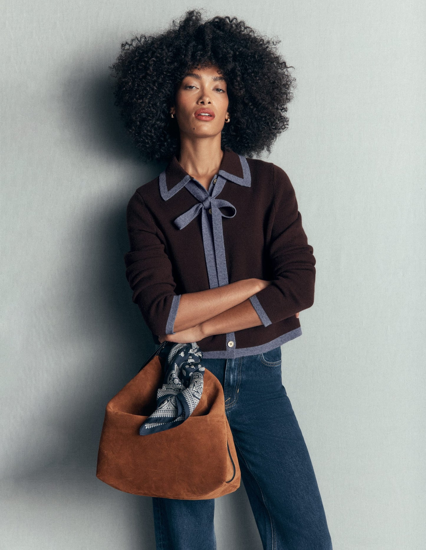 Elizabeth Bow Knitted Jacket-Bitter Chocolate