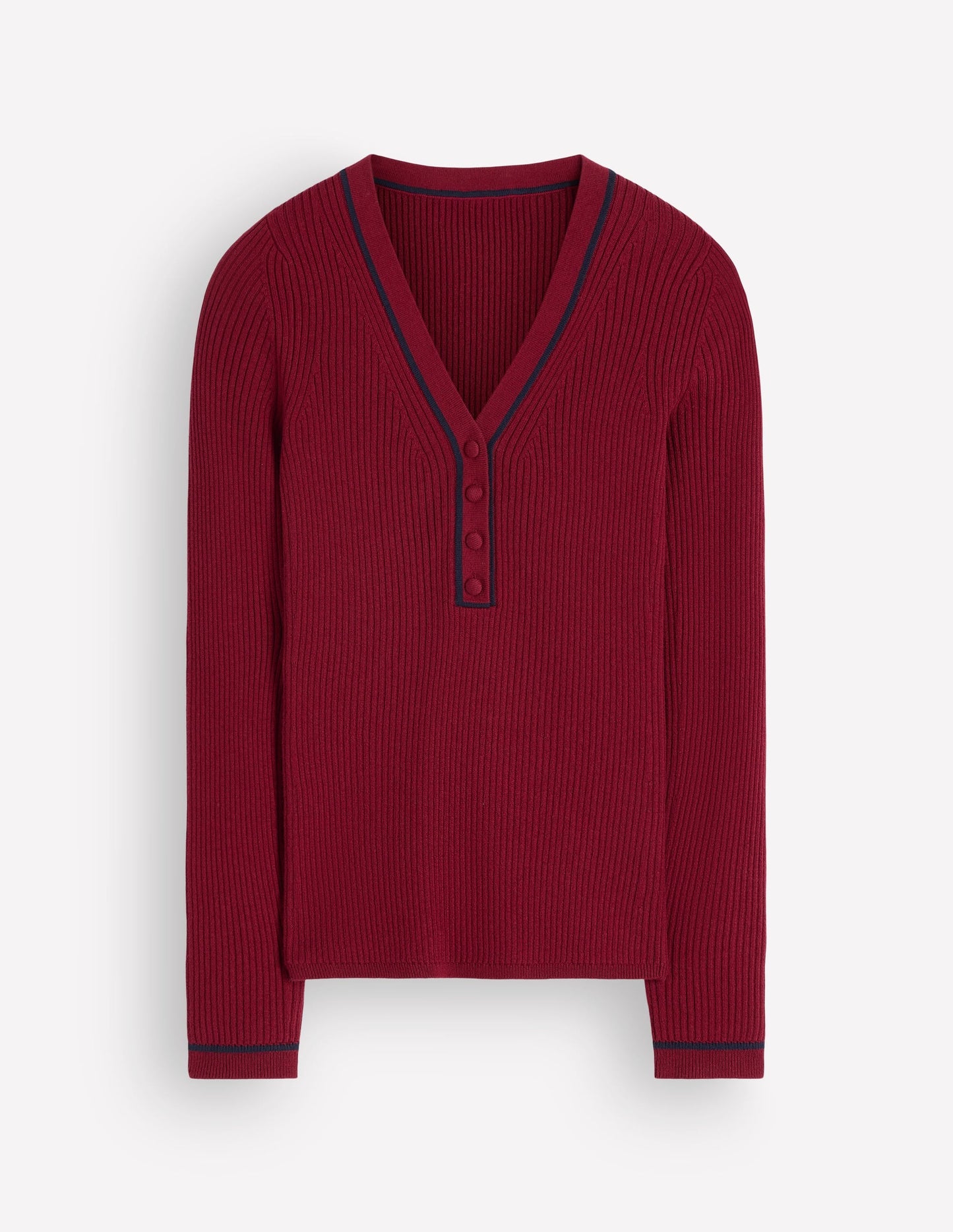 Paula Ribbed V Neck Jumper-Merlot