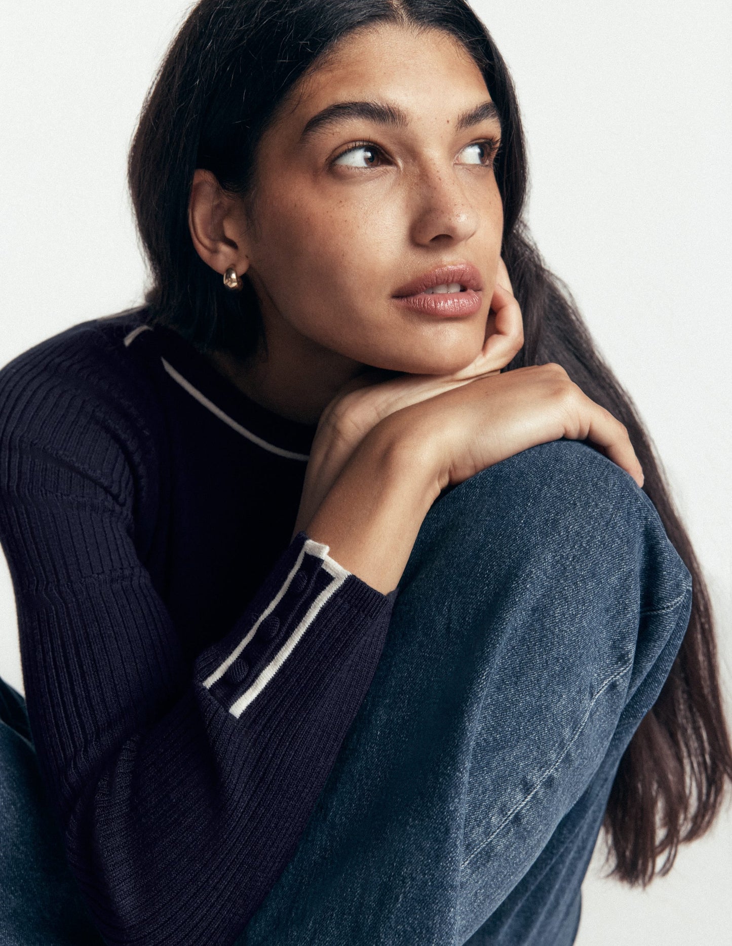 Paula Ribbed Boatneck Jumper-Navy