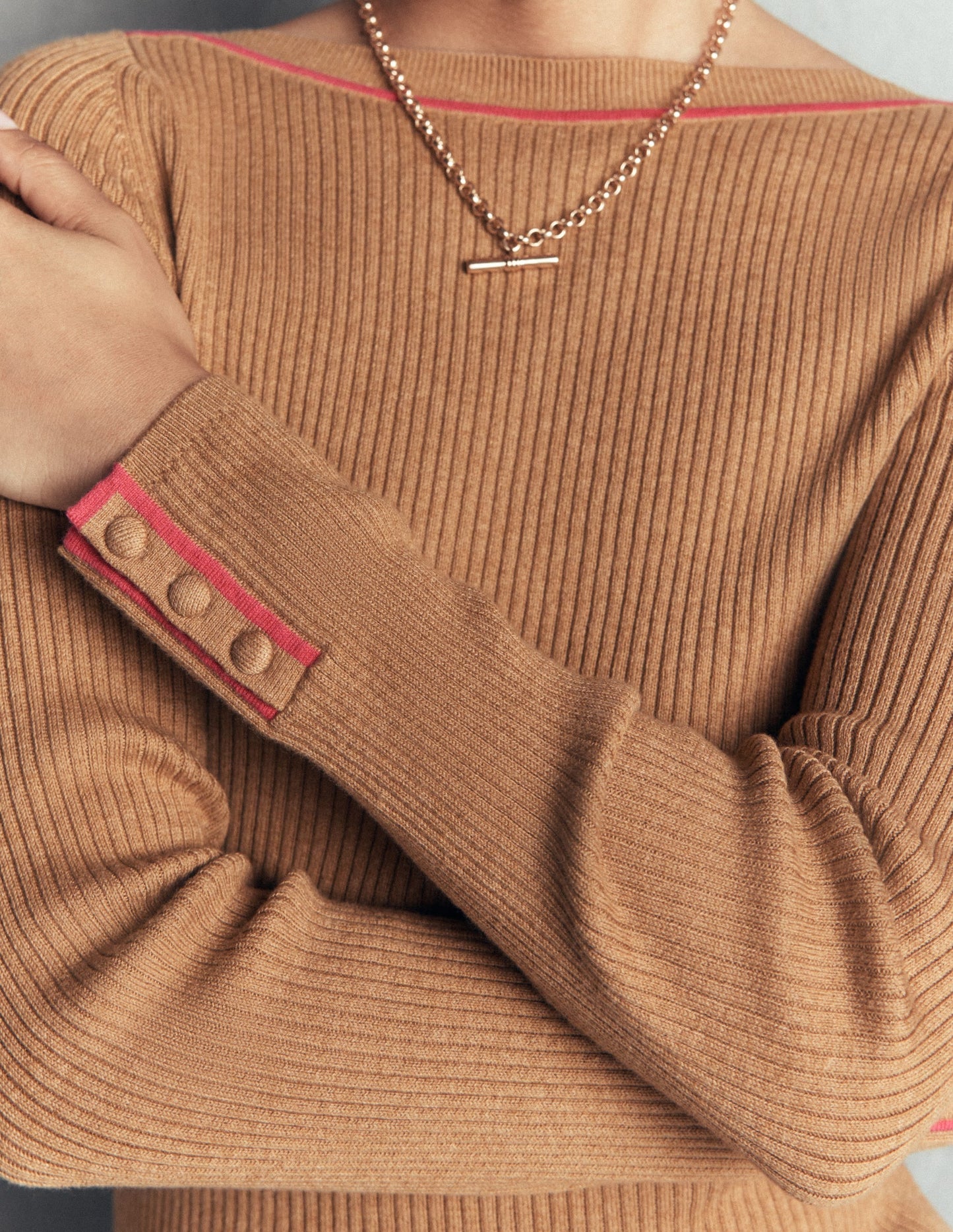Paula Ribbed Boatneck Jumper-Camel