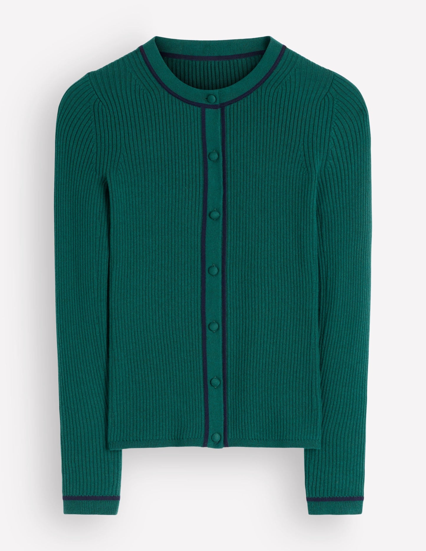 Paula Ribbed Crew Cardigan-Midnight Teal