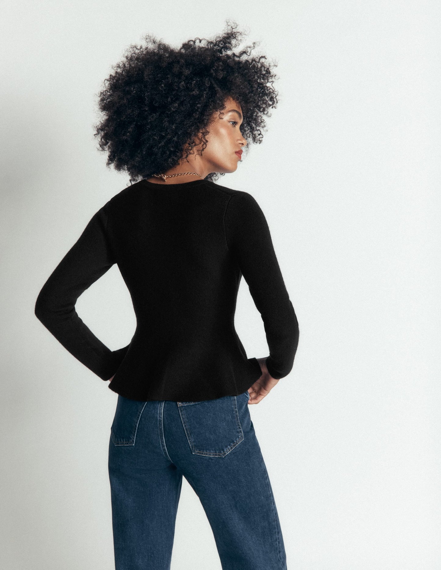 Fitted Wool Peplum Cardigan-Black