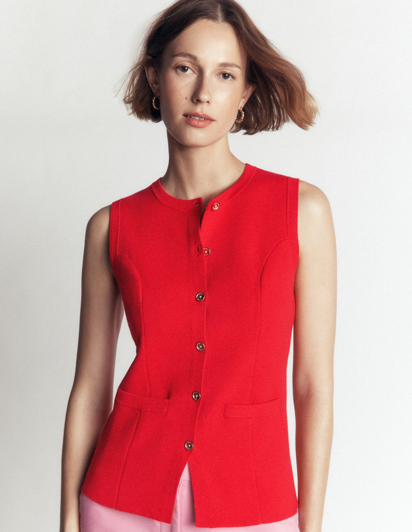 Crew Milano Knit Waistcoat-Poppy Red